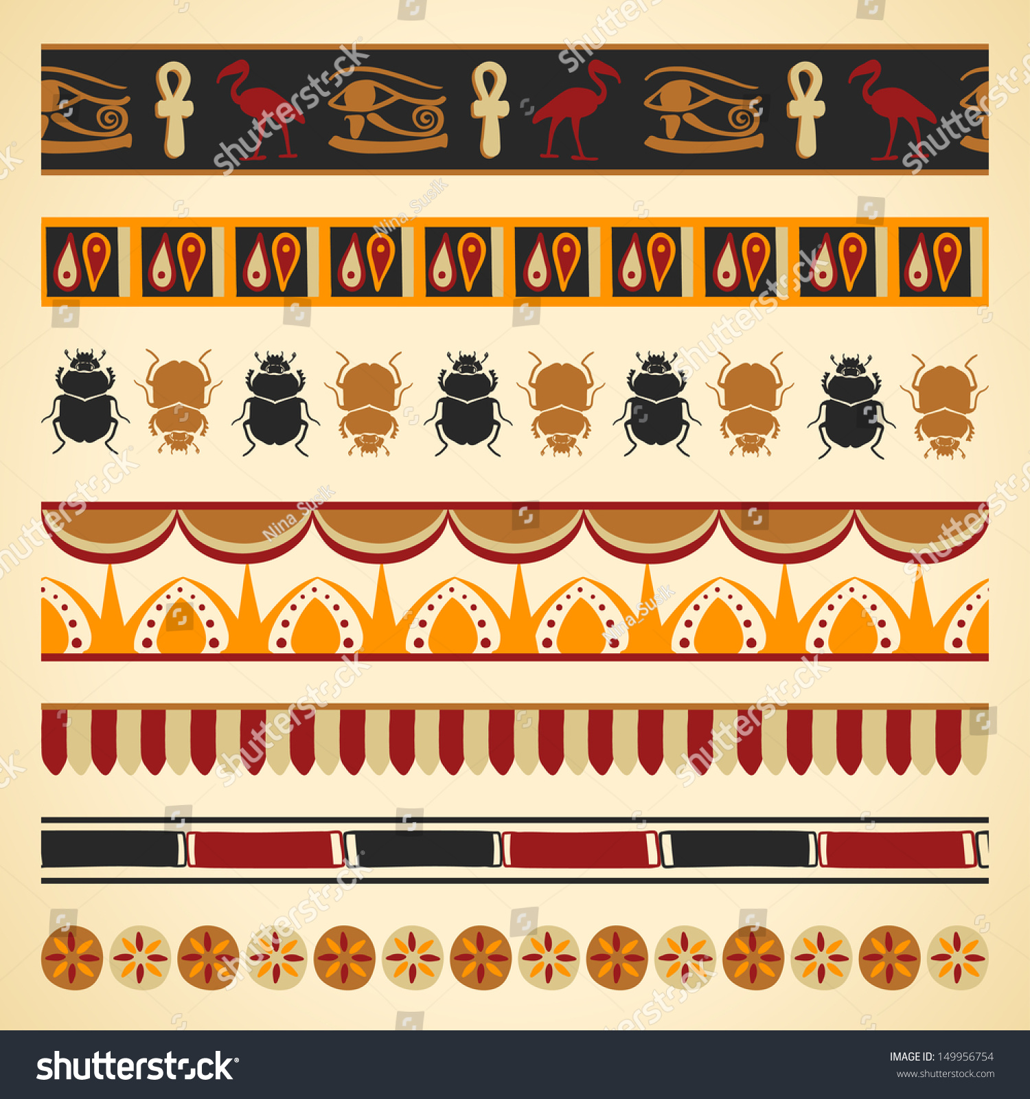Египетский зооморфный орнамент в полосе