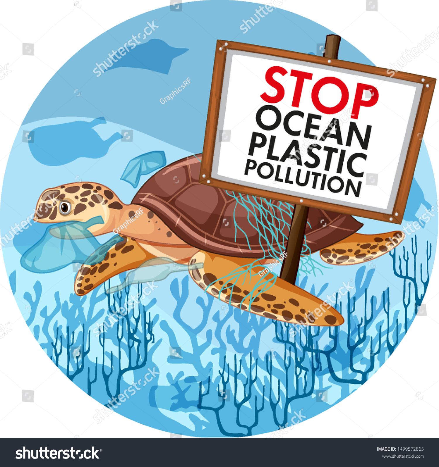 Poster Design Sea Turtle Holding Stop Stock Vector (Royalty Free ...