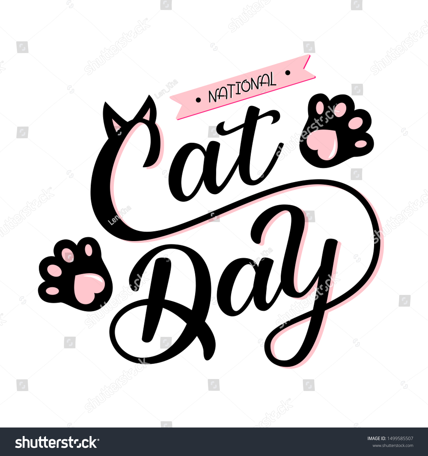 National Cat Day Quote Hand Drawn Stock Illustration 1499585507