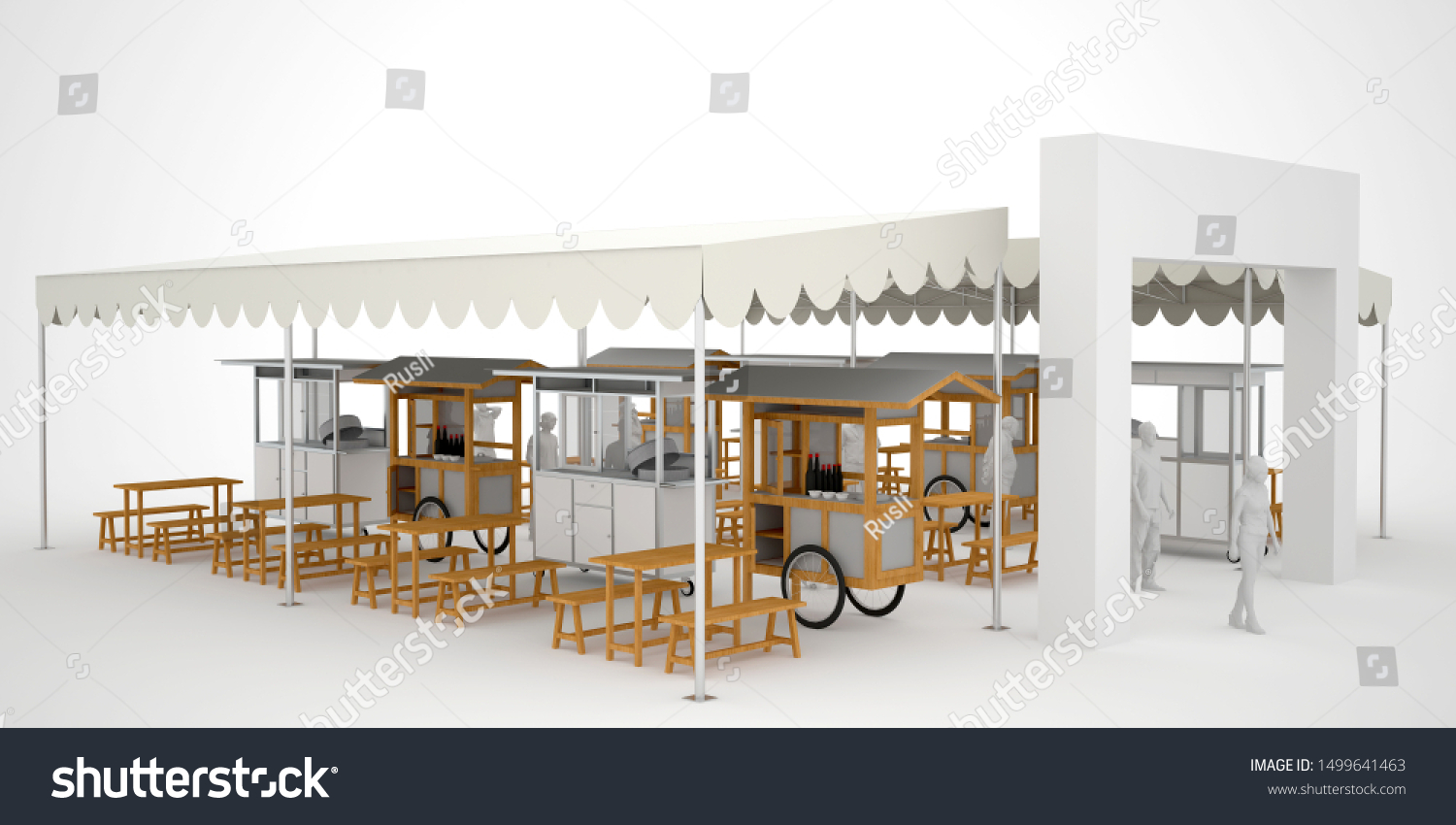 3d Illustration Conventional Tent Food Stall Stock Illustration ...