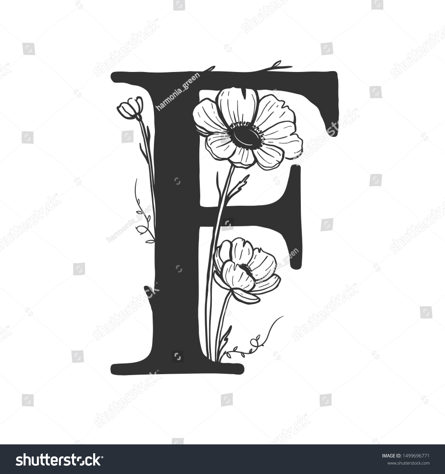 Capital Letter F Floral Elements Isolated Stock Vector (Royalty Free ...