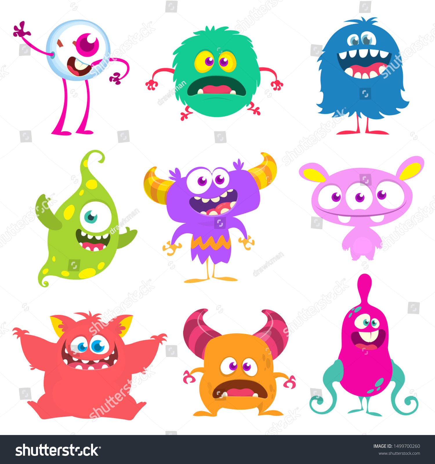 Cute Cartoon Monsters Set Cartoon Monsters Stock Vector (Royalty Free ...