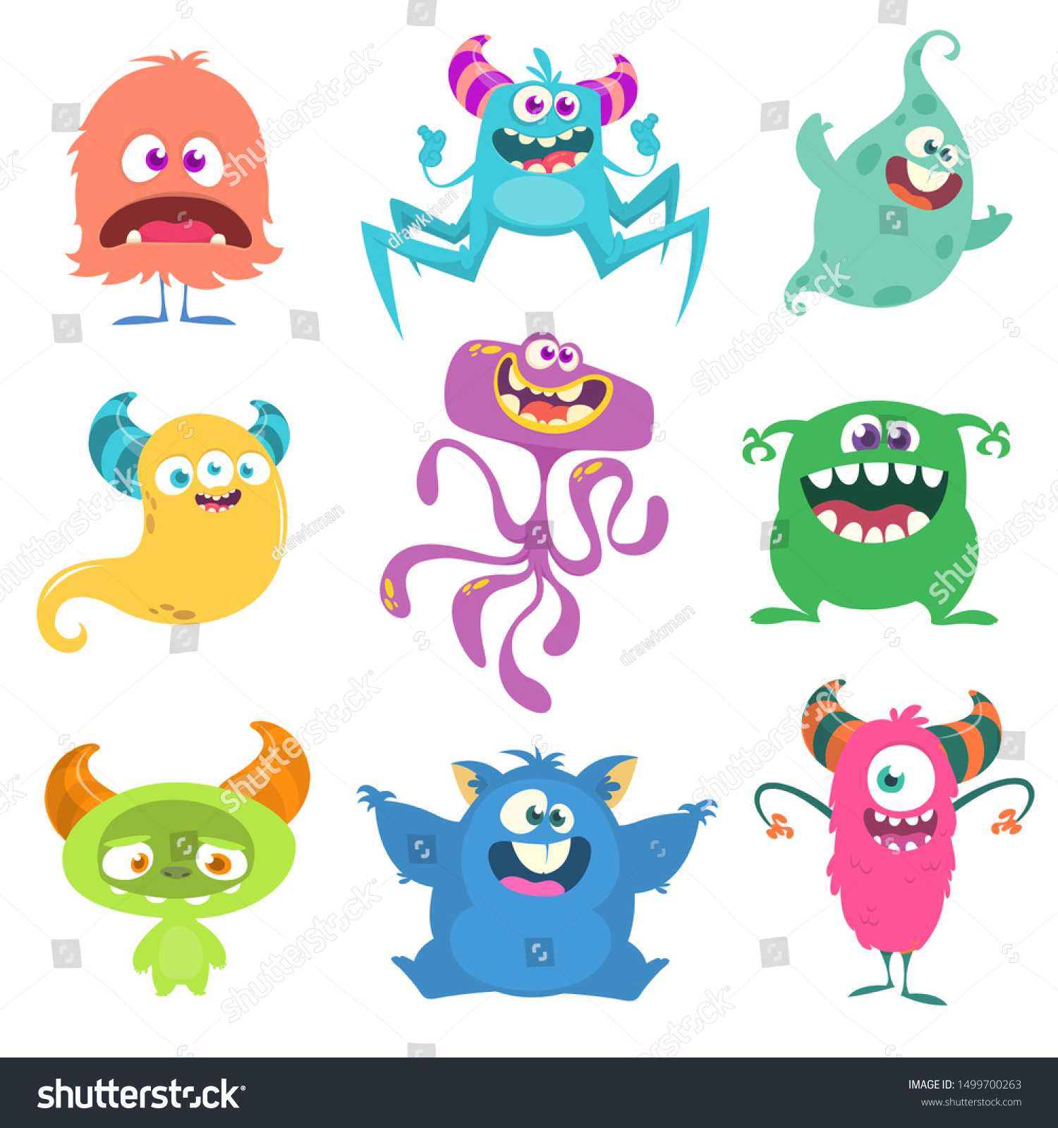 Cute Cartoon Monsters Set Cartoon Monsters Stock Vector (Royalty Free ...