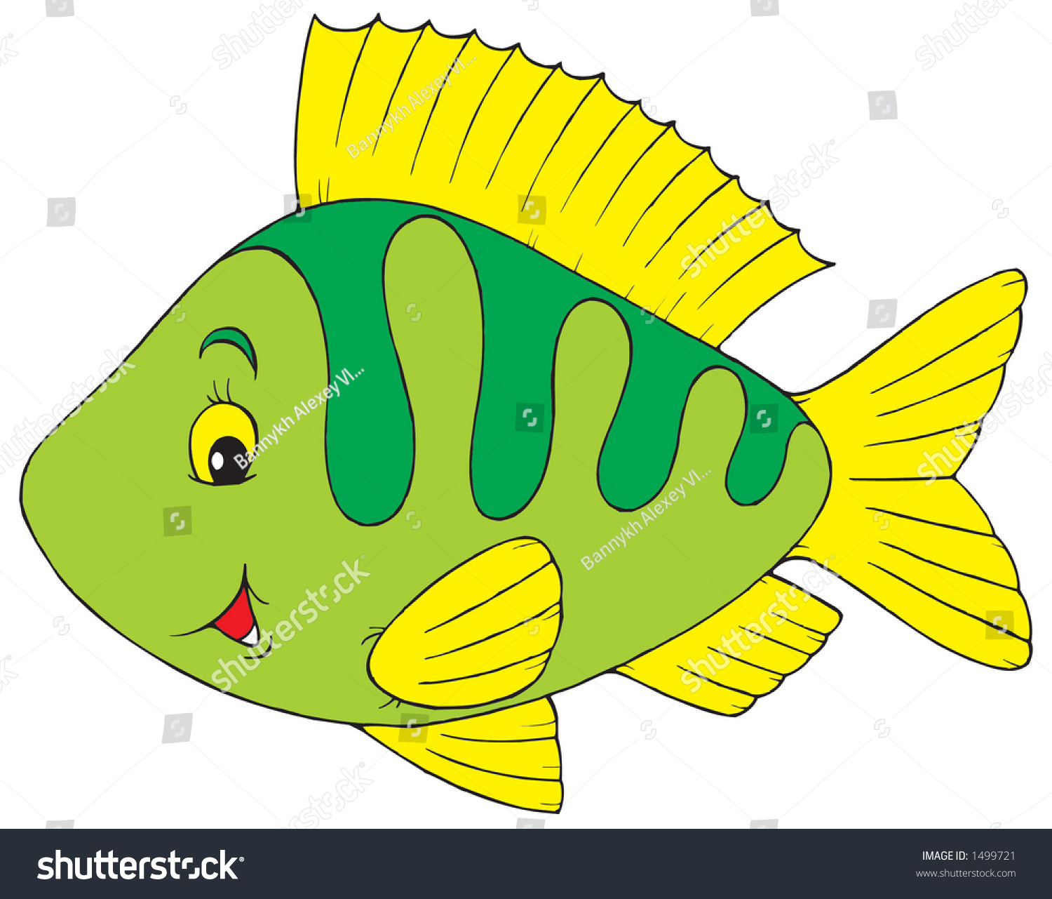 Зеленая рыбка мультяшная