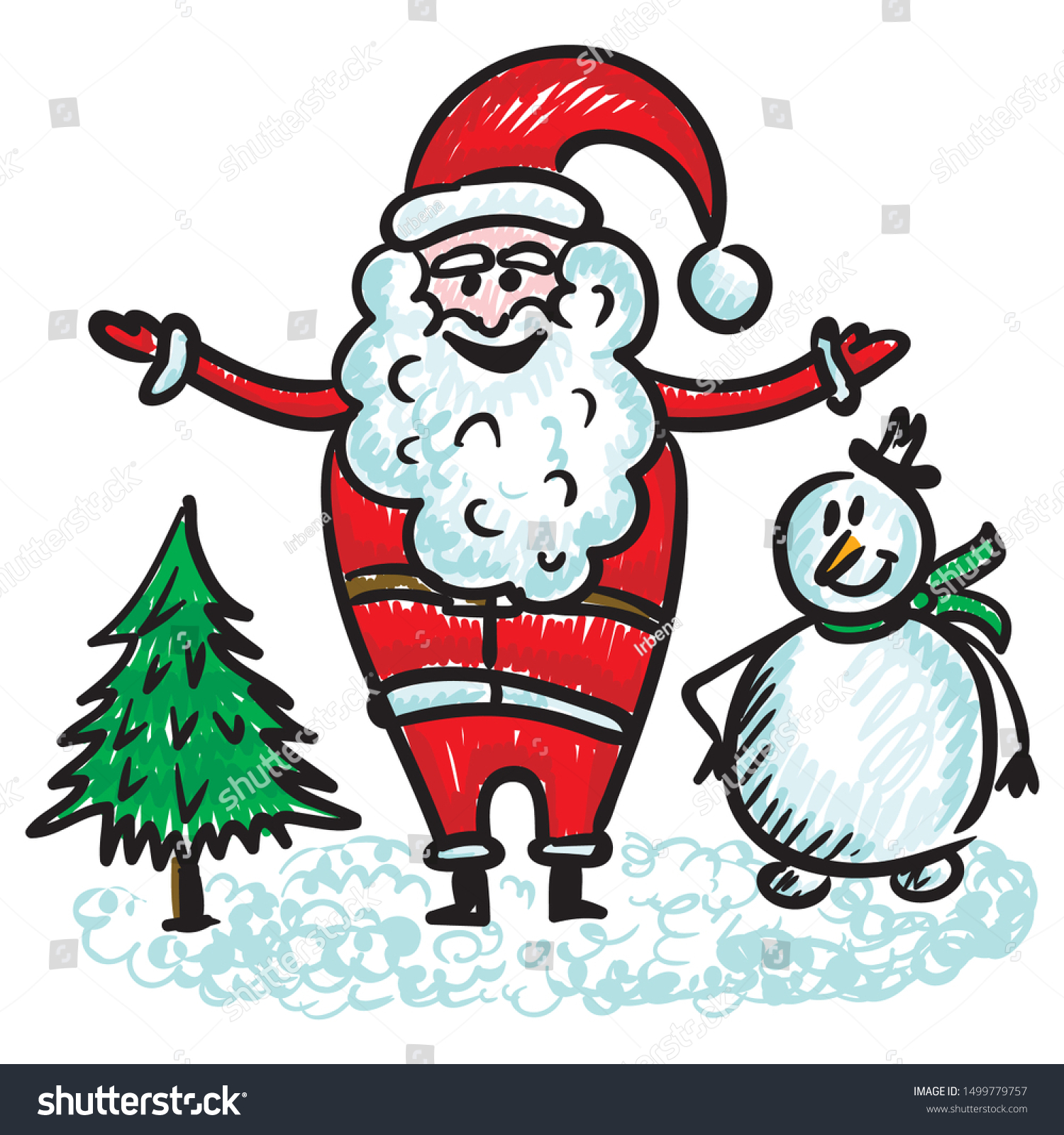 Cute Cartoon Santa Claus Snowman Sketch Stock Vector (Royalty Free ...