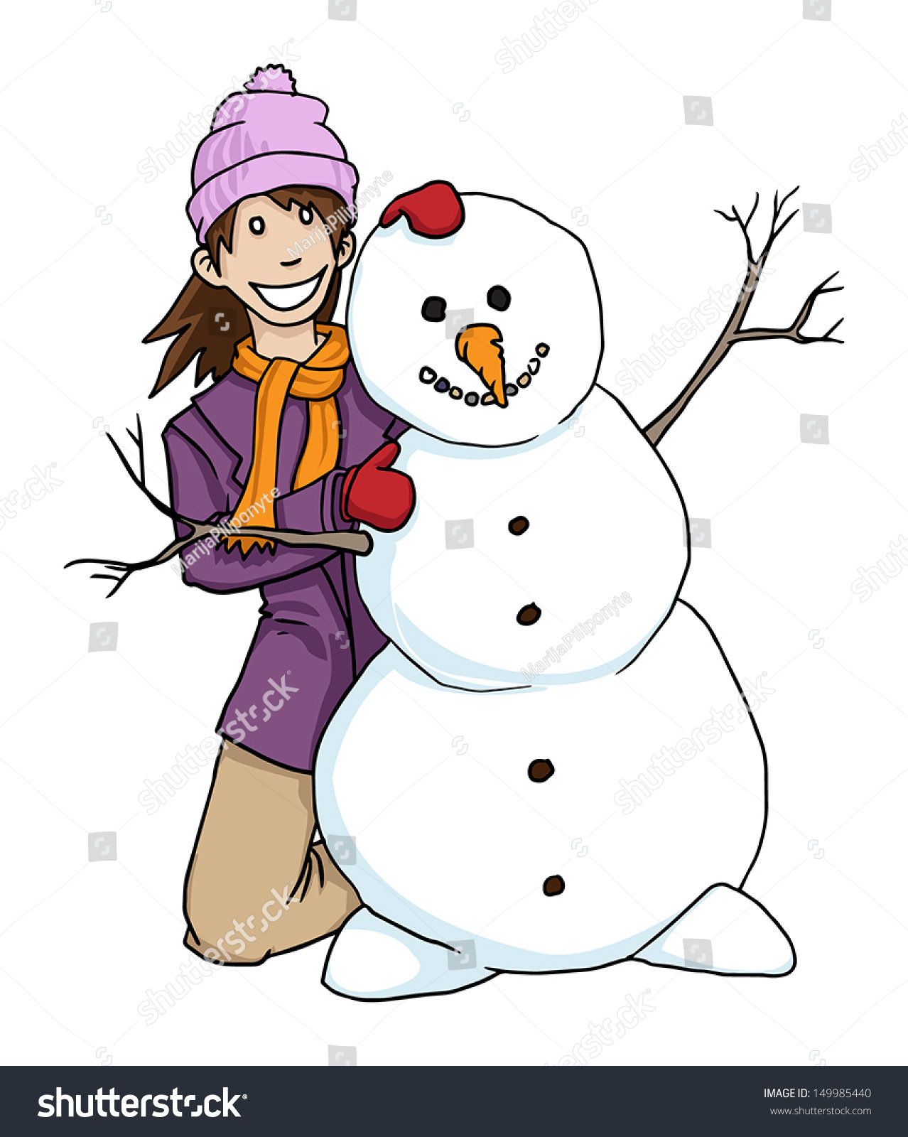 Happy Cartoon Girl Snowman Vector Illustration: vector de stock (libre ...