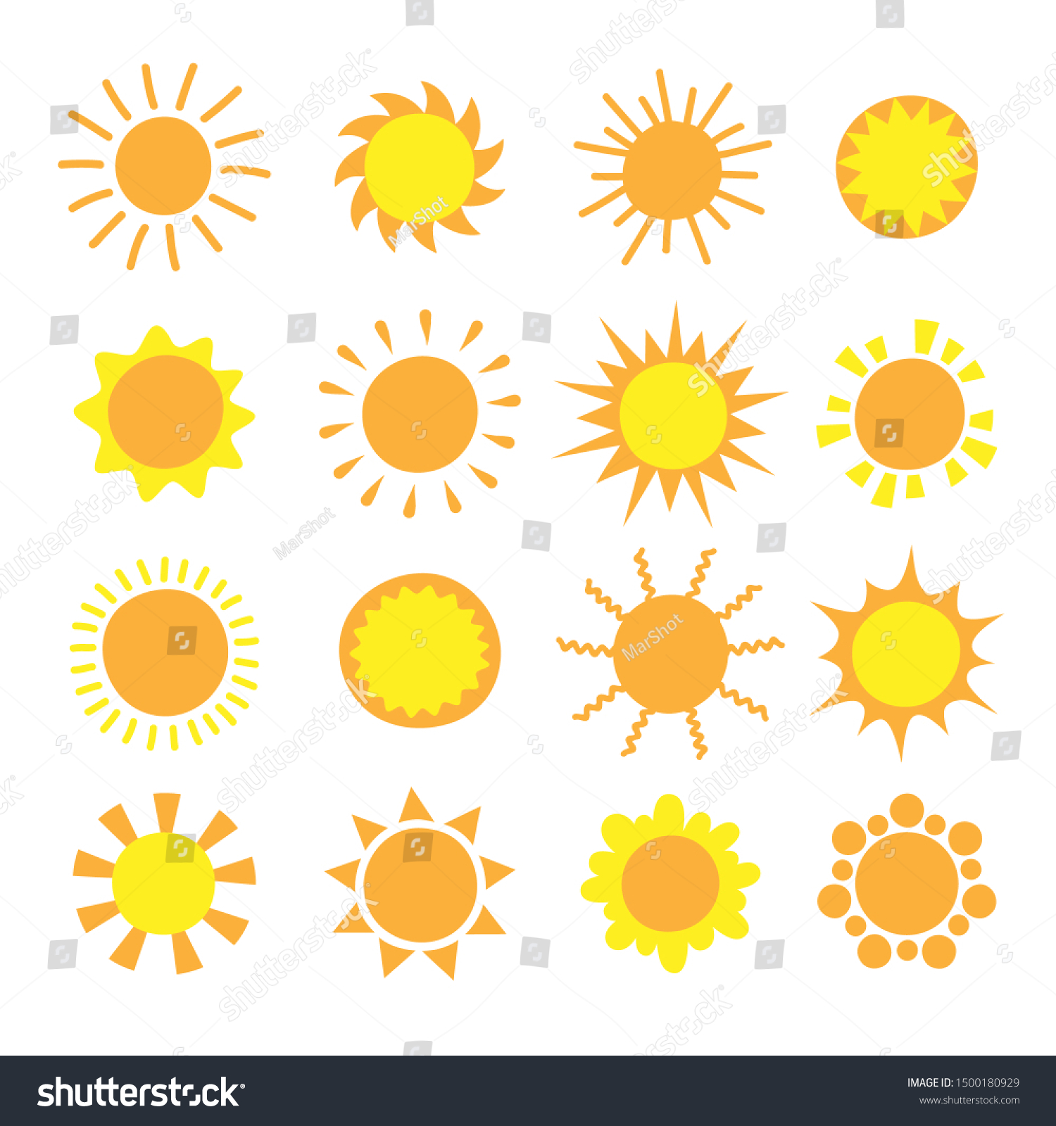 Cartoon Sun Collection Yellow Sun Icons Stock Vector (Royalty Free ...