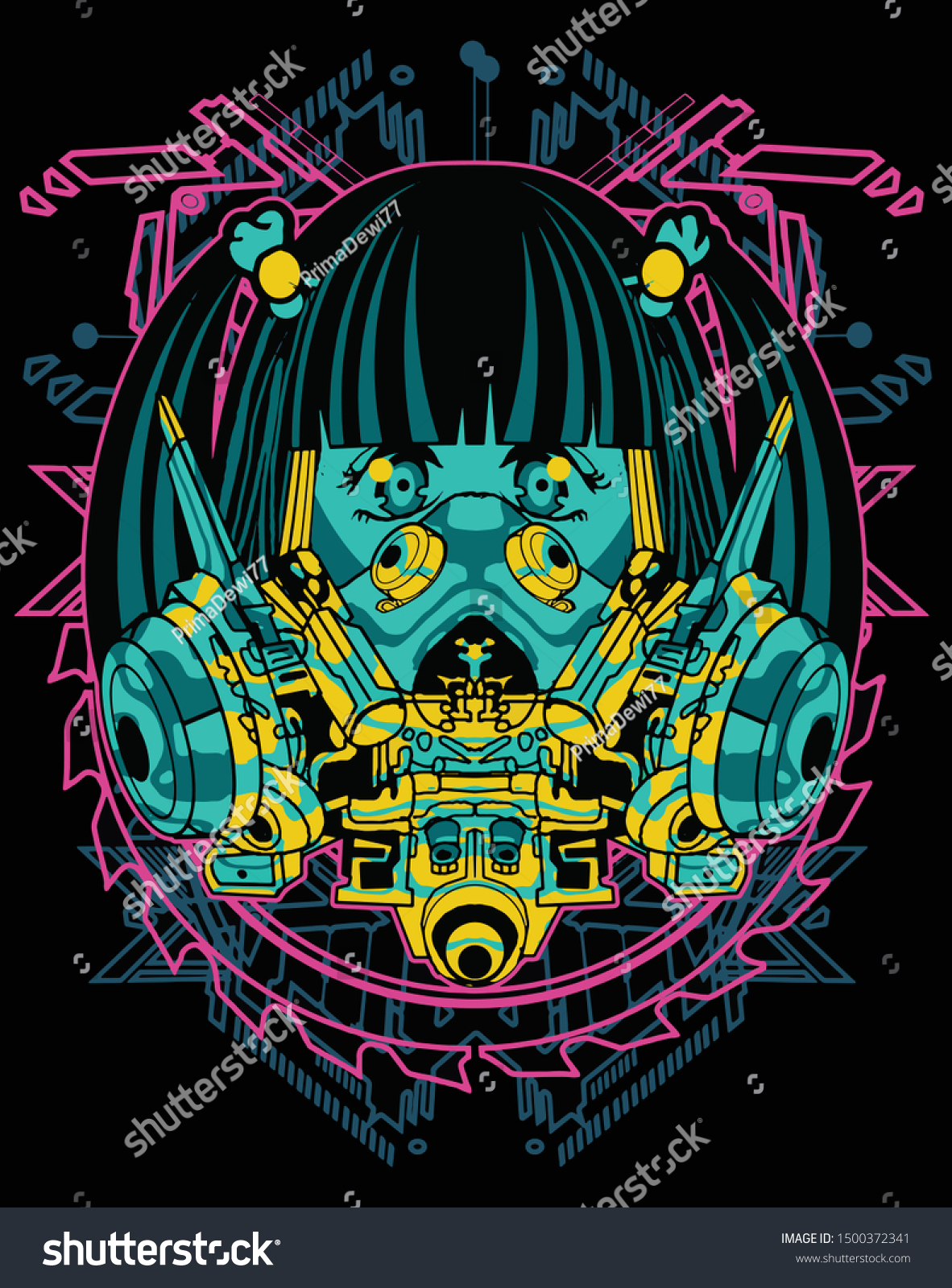 Cyberpunk Horror Anime Girl Robot Tshirt Stock Vector (Royalty Free ...