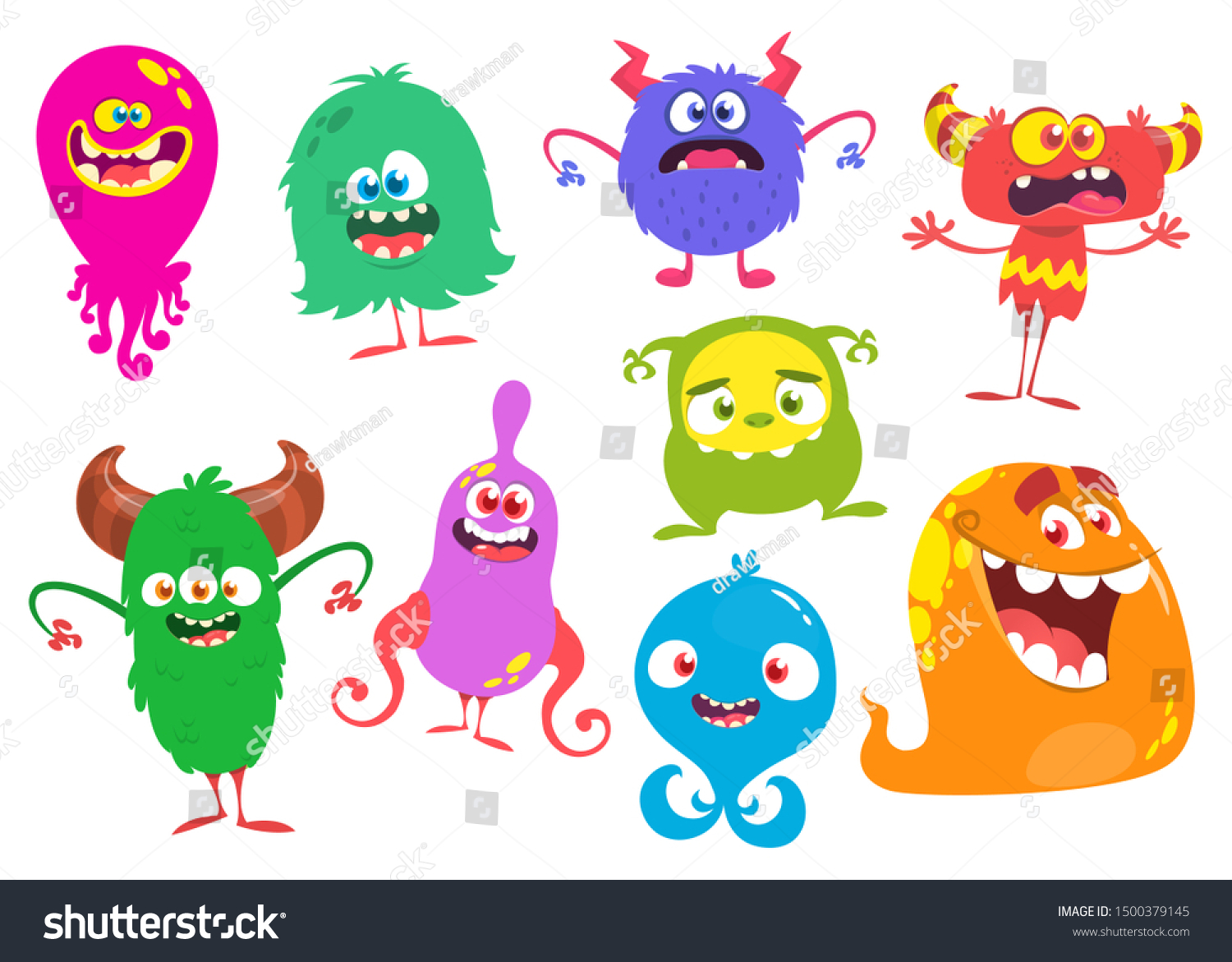 Cute Cartoon Monsters Set Cartoon Monsters Stock Vector (Royalty Free ...