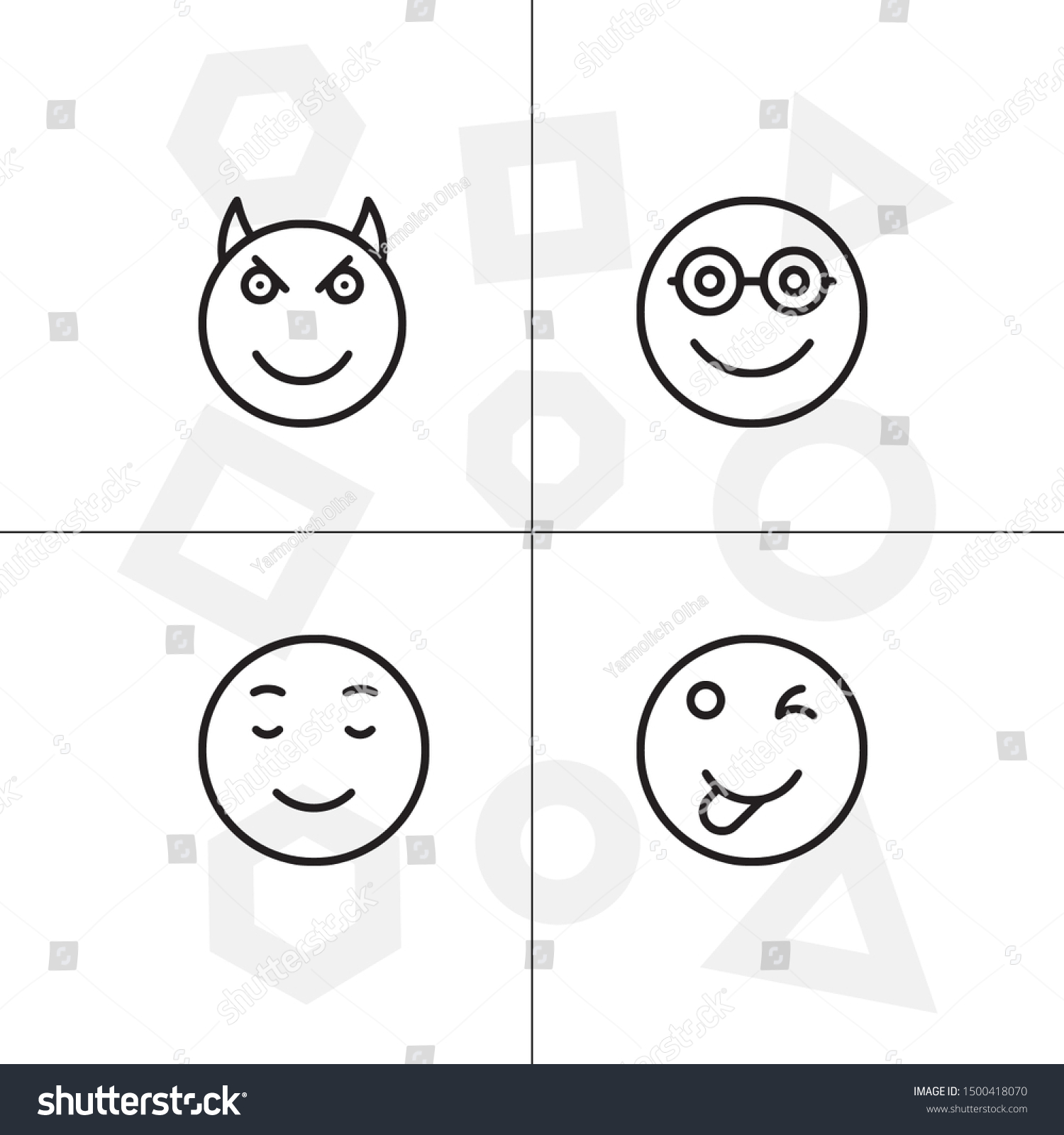 Emoji Emoticons Faces Lineal Icon Set Stock Vector (Royalty Free ...