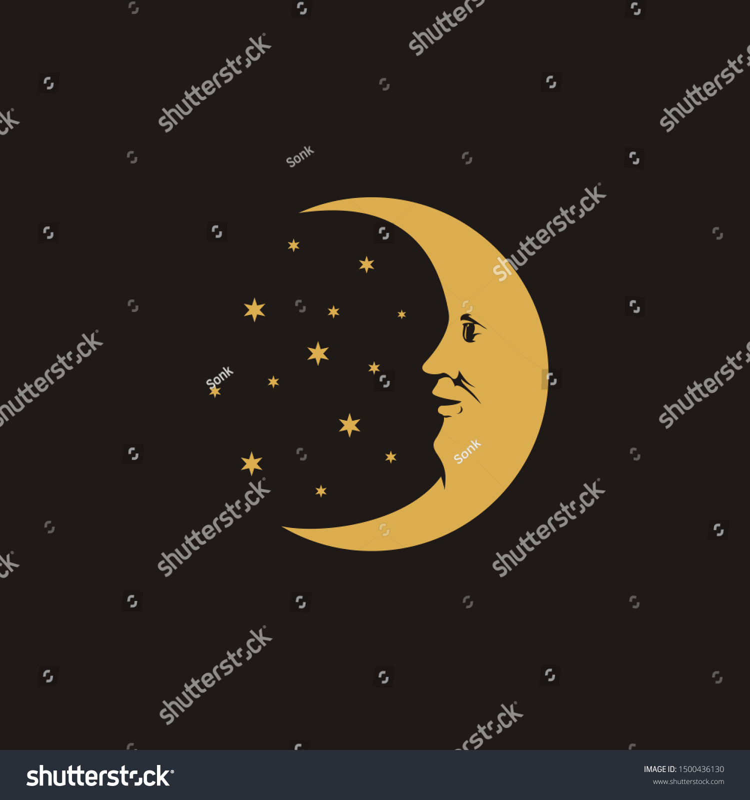 Crescent Moon Logo Stars Icon Gold Stock Vector (Royalty Free ...