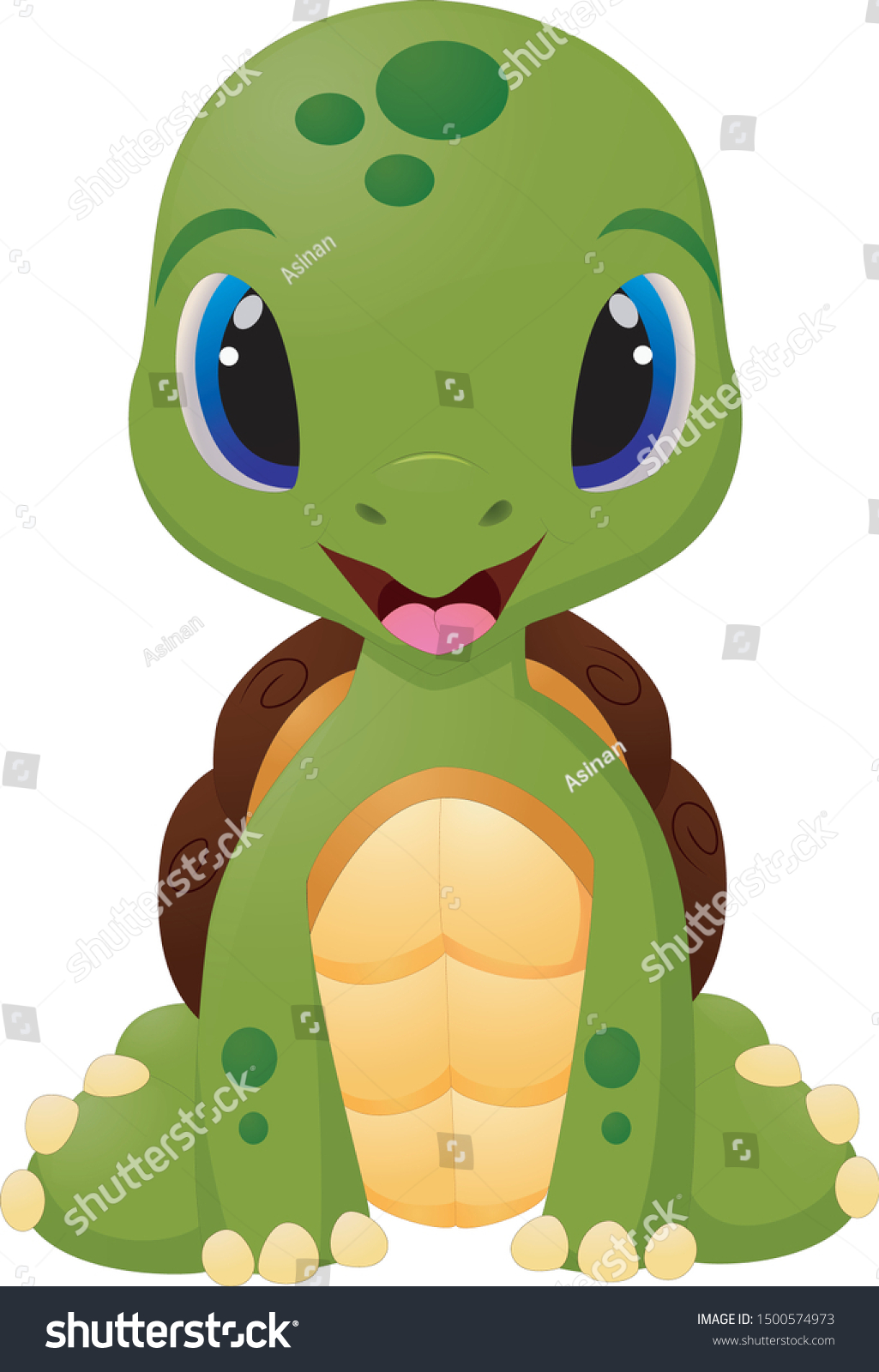 Cute Baby Turtle Sitting On White Stock Vector (Royalty Free ...