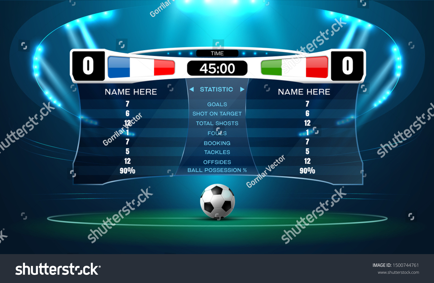 Soccer Football Stadium Spotlight Scoreboard Background Stock Vector ...