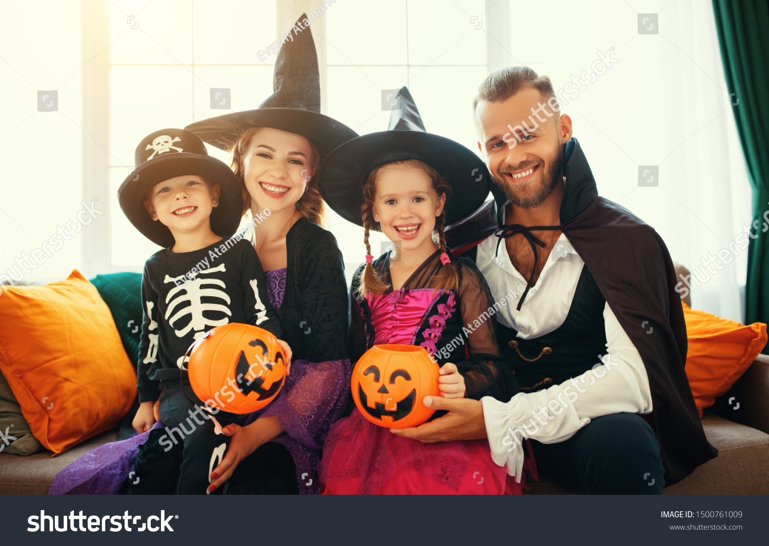 Happy Family Mother Father Children Costumes Stock Photo 1500761009 ...