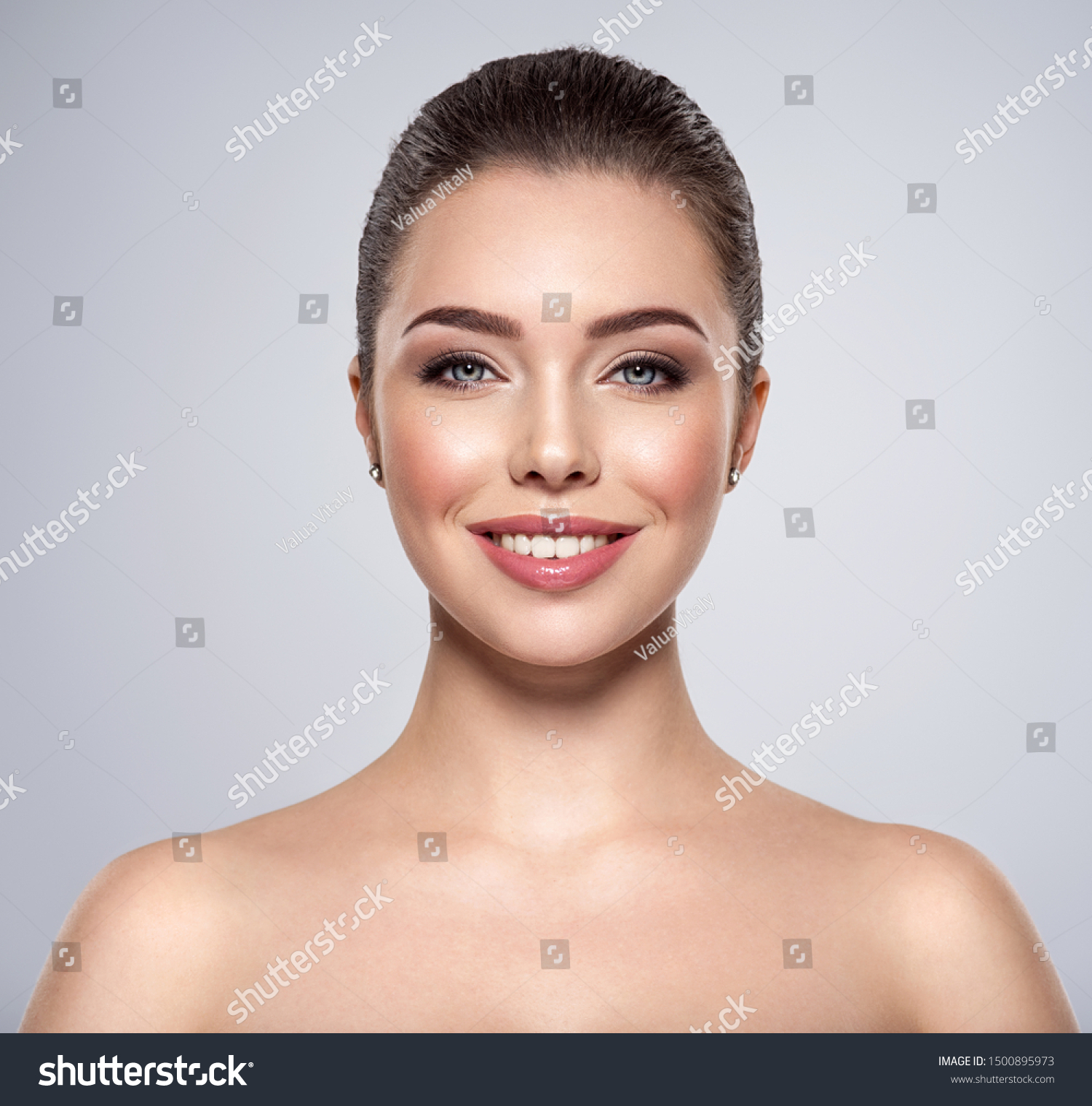 Front Portrait Of The Smiling Woman With Beauty Face Stock Photo By