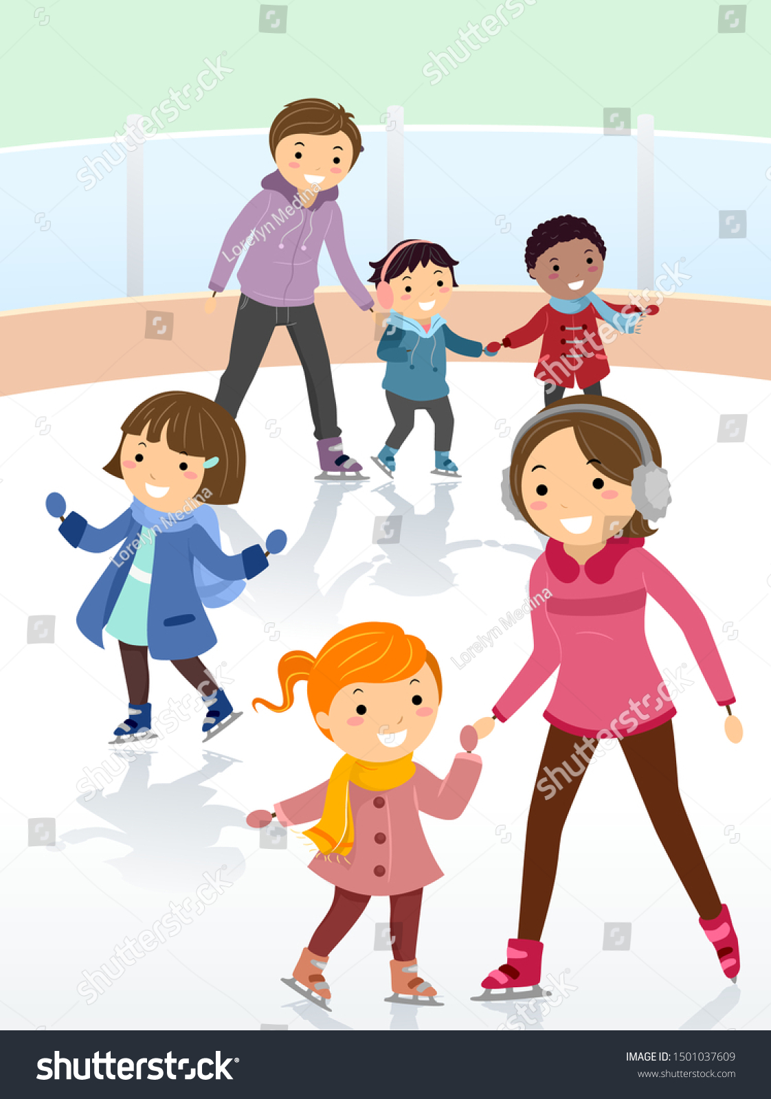 Illustration Stickman Kids Ice Skating Indoors Stock Vector (Royalty ...