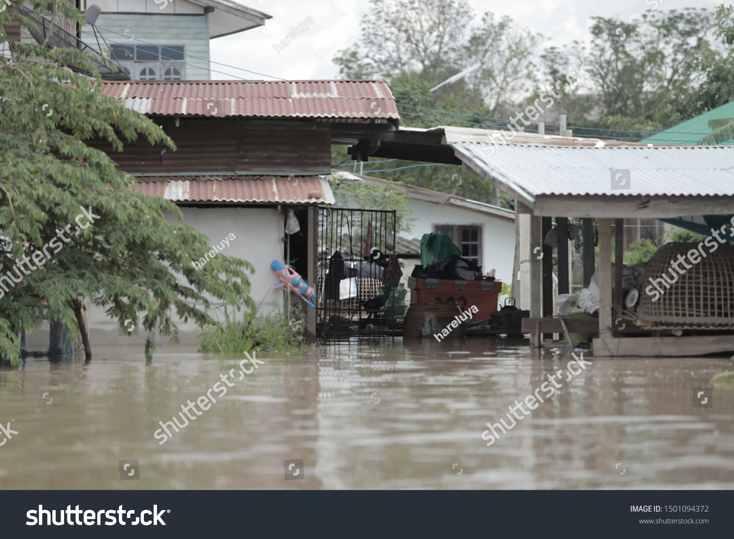 Flood Disaster Tropical Storm Causing Flooding Foto Stok 1501094372 ...