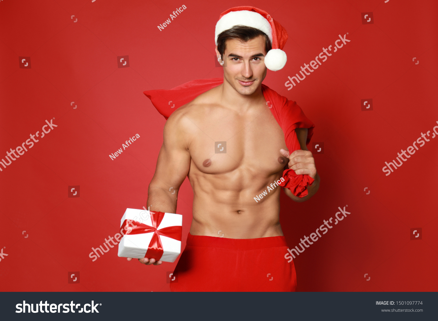 Sexy Shirtless Santa Claus Gift On Stock Photo Shutterstock