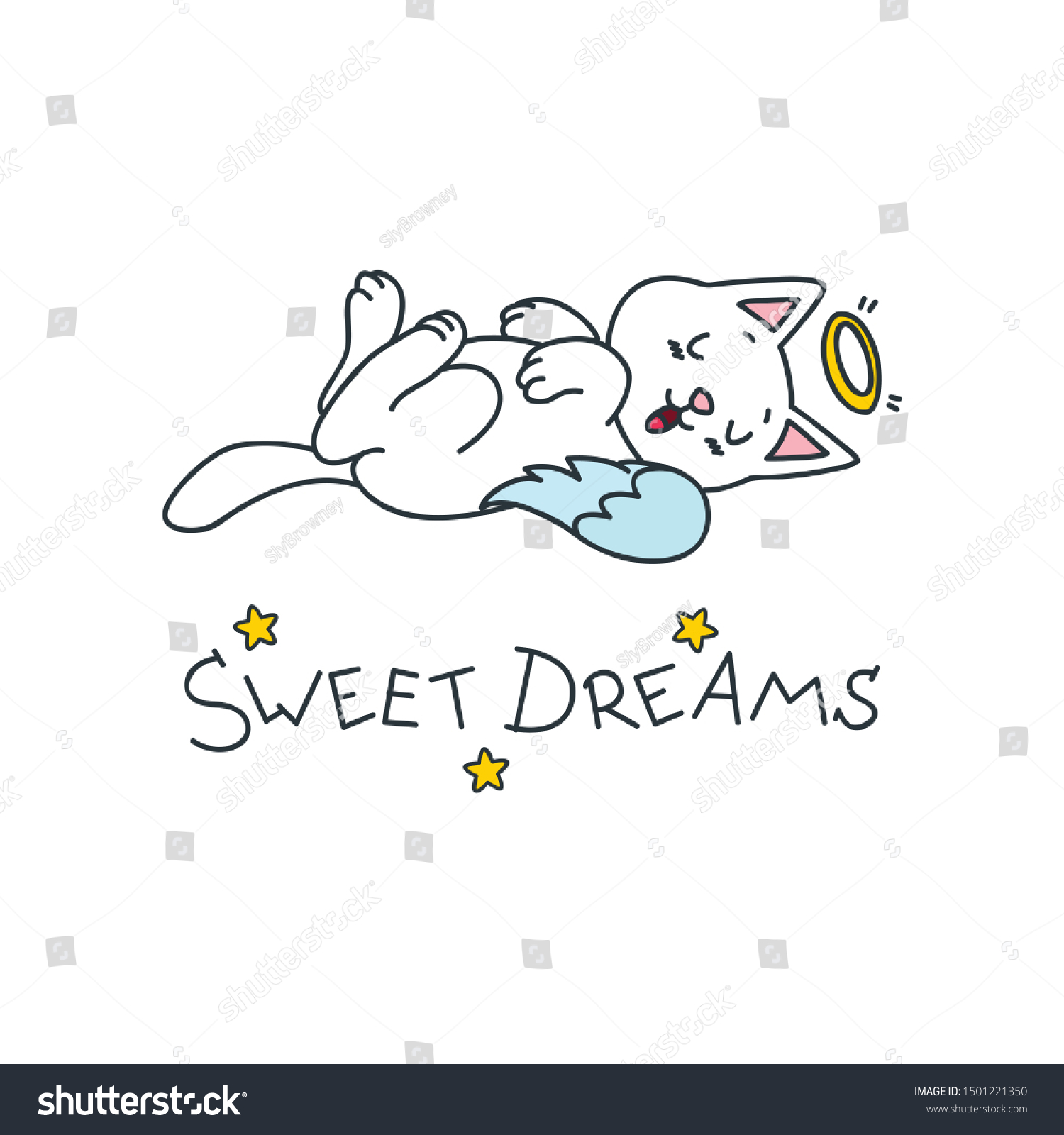 Sweet Dreams Kawaii Illustration Sleeping Angel Stock Vector (Royalty ...