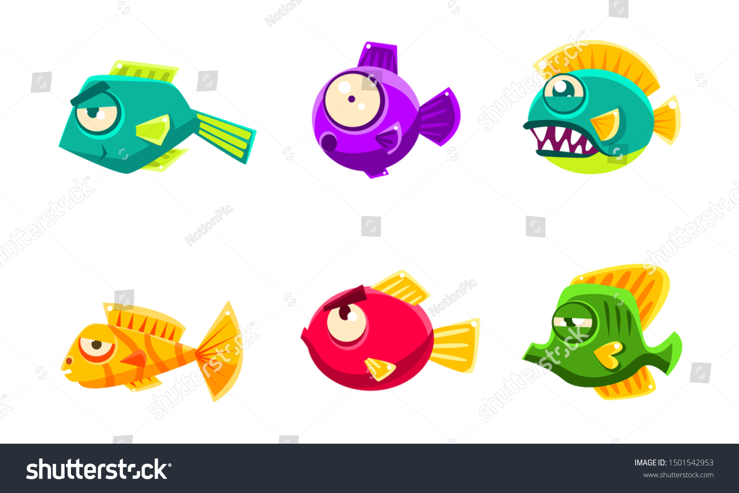 Cute Colorful Little Glossy Fishes Set Stock Vector (Royalty Free ...