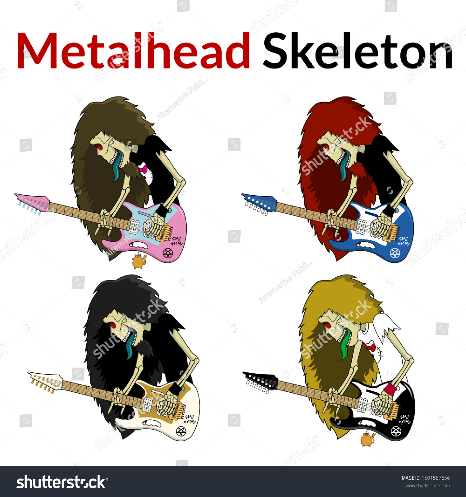 Four Different Types Metalhead Skeleton Guitarist 库存矢量图（免版税）1501587656 ...