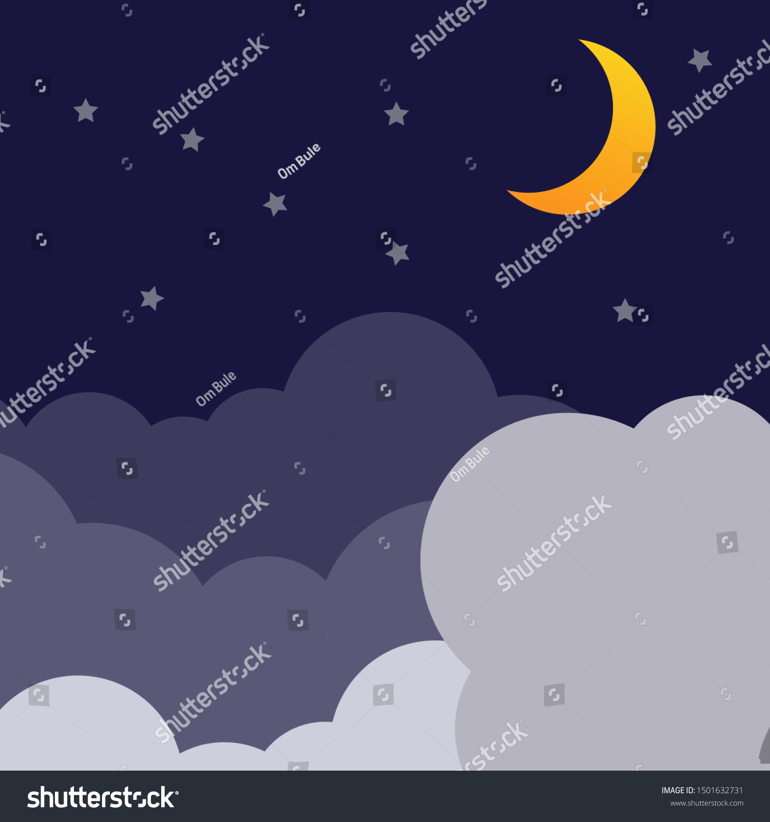 Crescent Moon Stars Clouds On Midnight Stock Vector Royalty Free 1501632731 Shutterstock