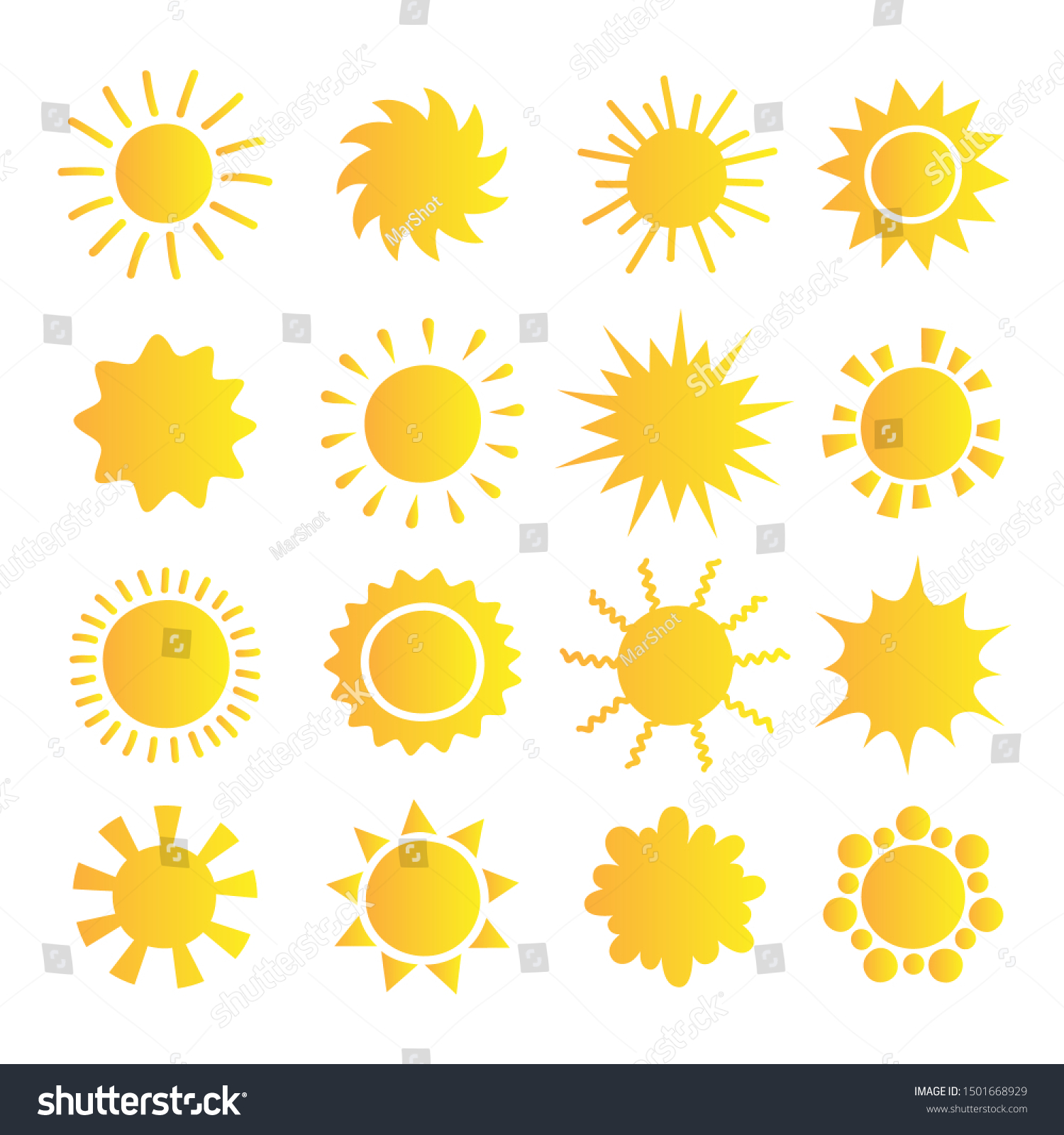 Cartoon Sun Collection Yellow Glossy Sun Stock Vector (Royalty Free ...