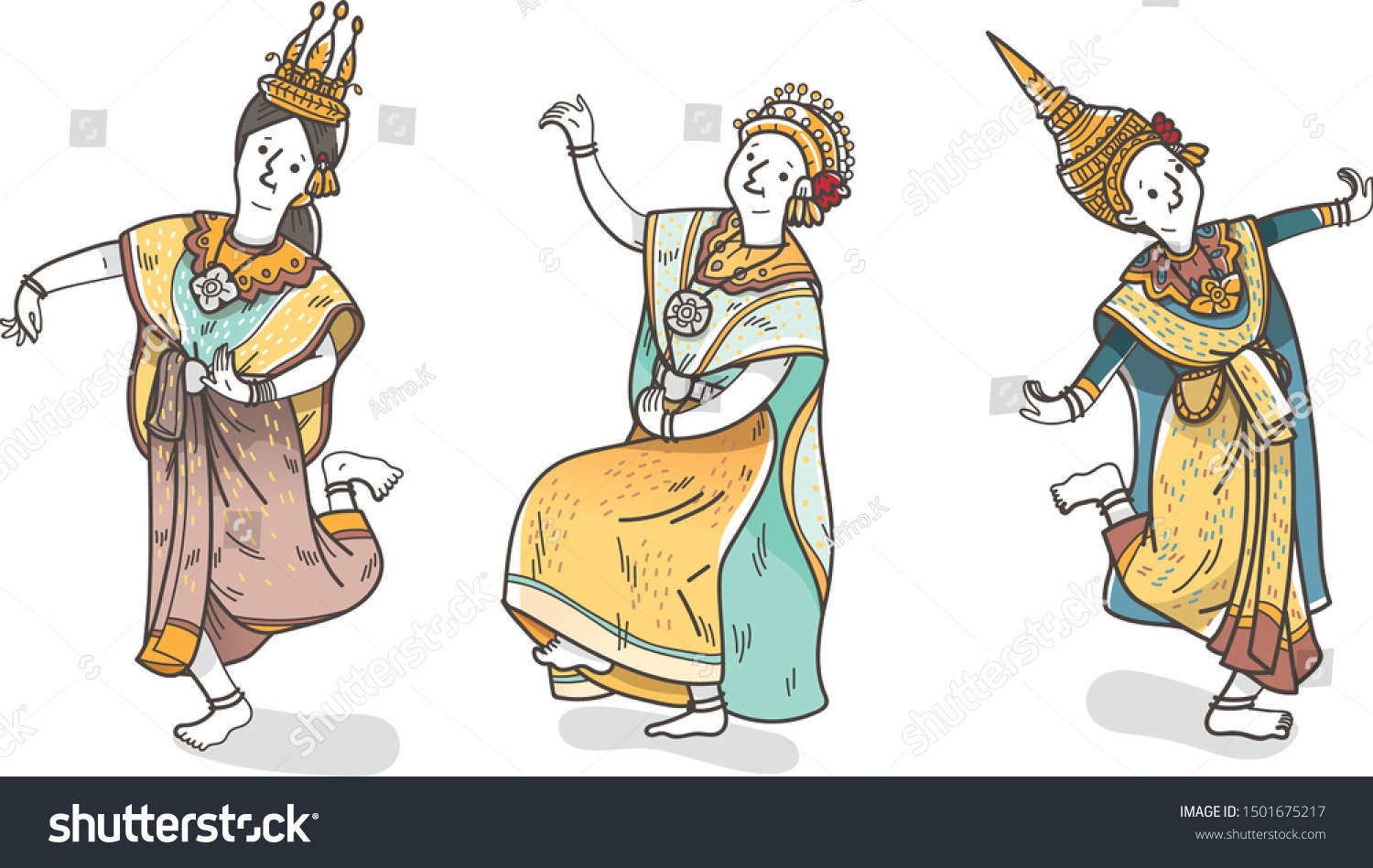 Illustration Set Thai Traditional Dancers Fully Stock Vector (Royalty ...