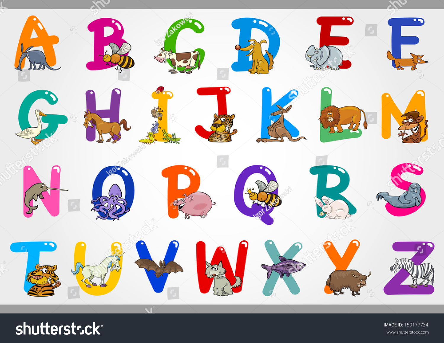 Cartoon Illustration Colorful Alphabet Letters Set Stock Illustration ...