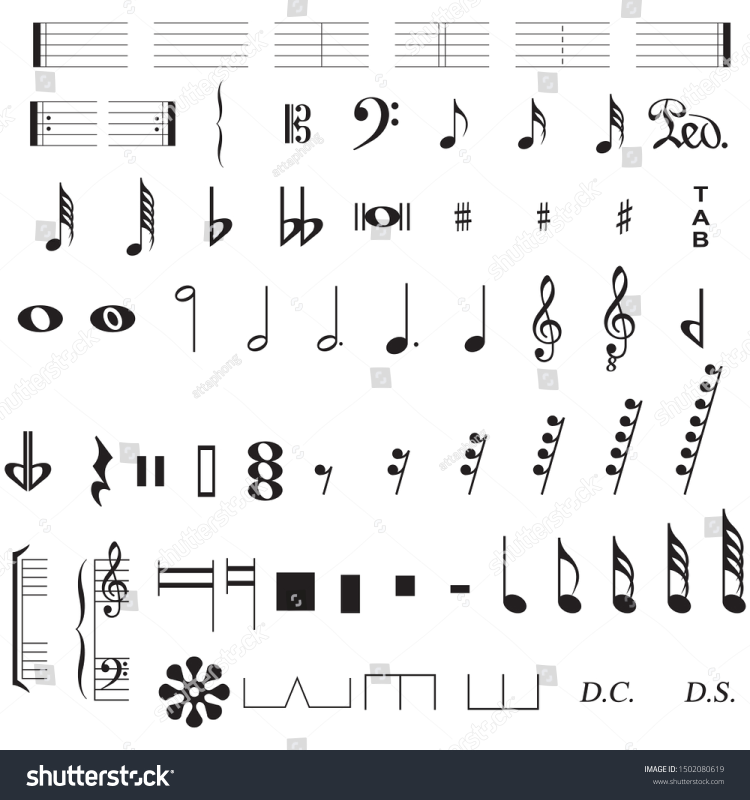 Set Musical Symbols Elements Musical Symbols Stock Vector (Royalty Free ...