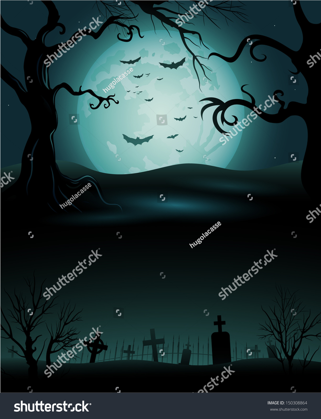 Creepy Tree Halloween Background Full Moon Stock Vector (Royalty Free ...