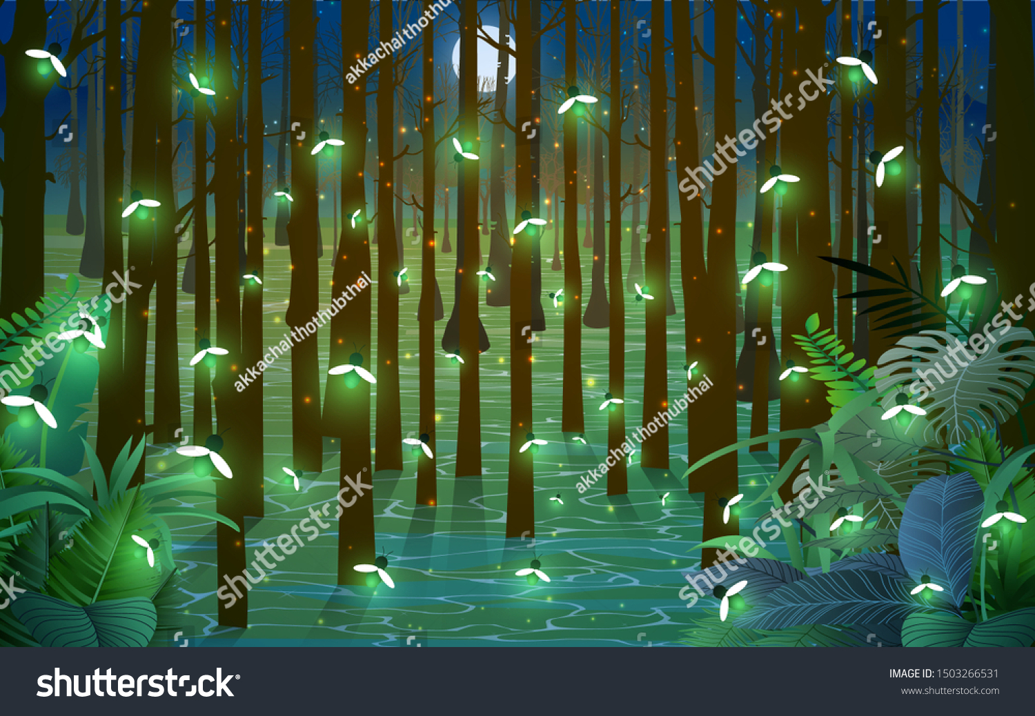 Firefly Mangrove Forest Night Stock Vector (Royalty Free) 1503266531 ...