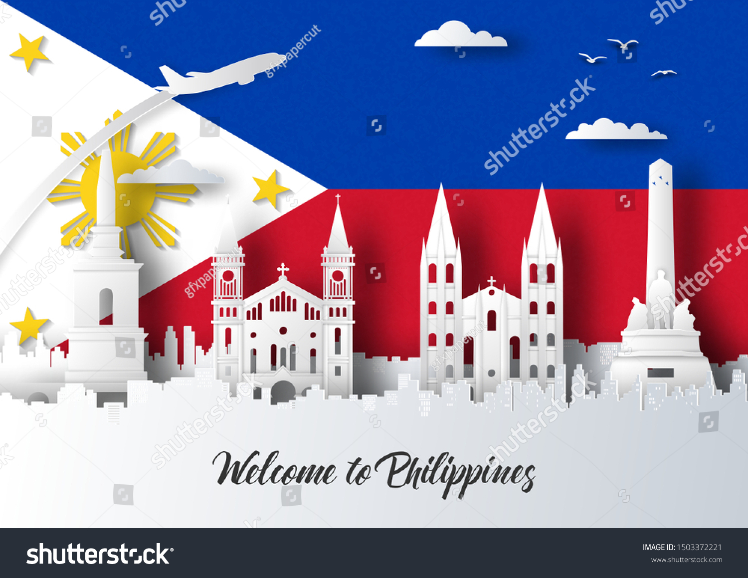 illustration-philippines-famous-landmark-on-flag-stock-vector-royalty