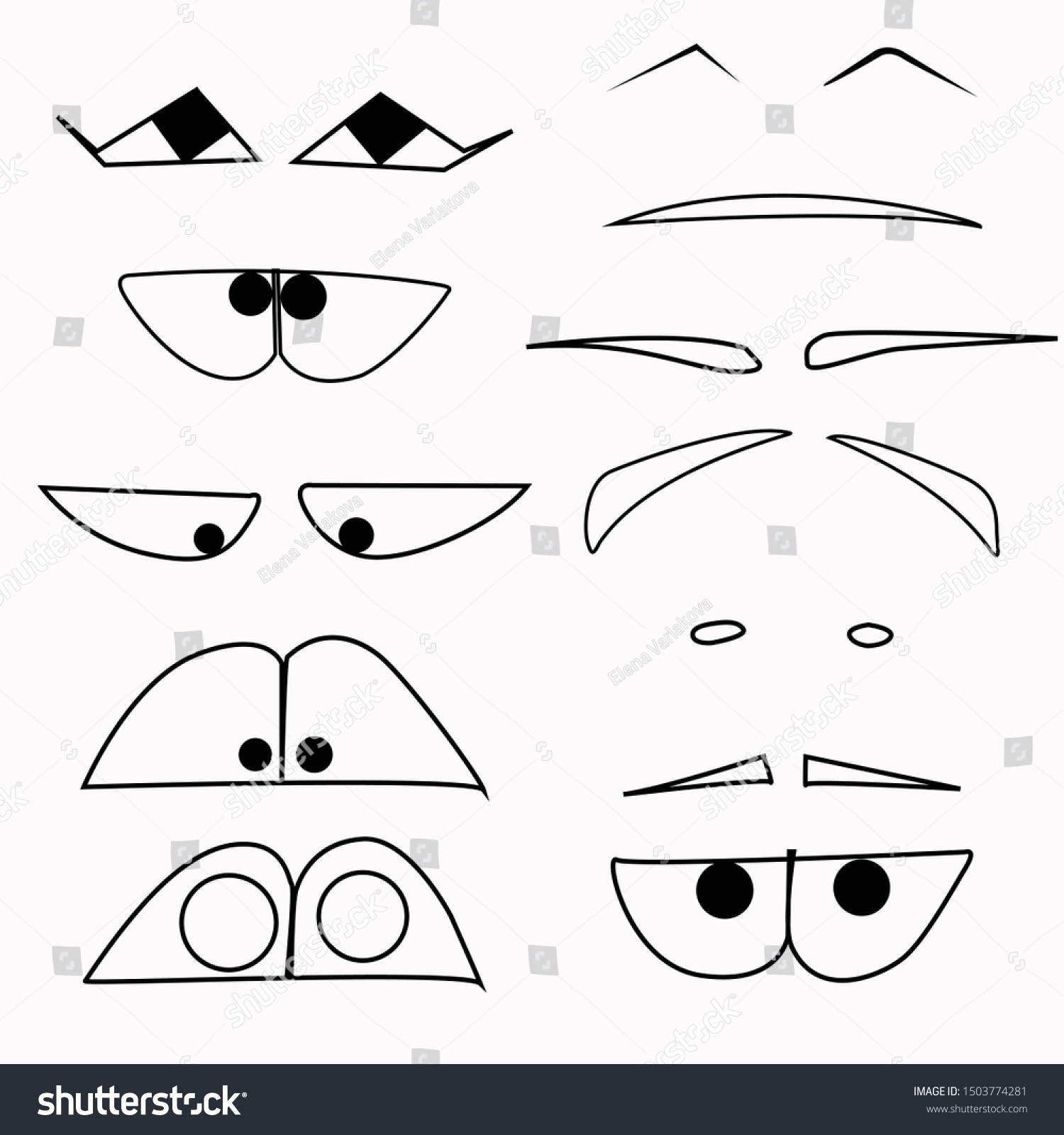 Set Funny Cartoon Emoticons Funny Eyes Stock Vector (Royalty Free ...