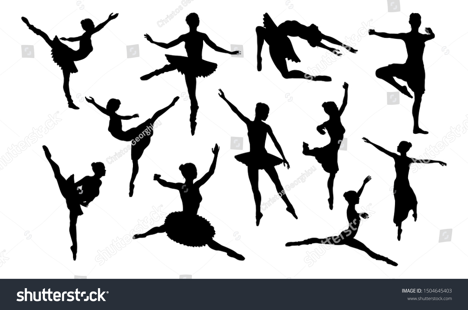 Ballet Dancer Silhouette Dancing Various Poses Stock Illustration ...