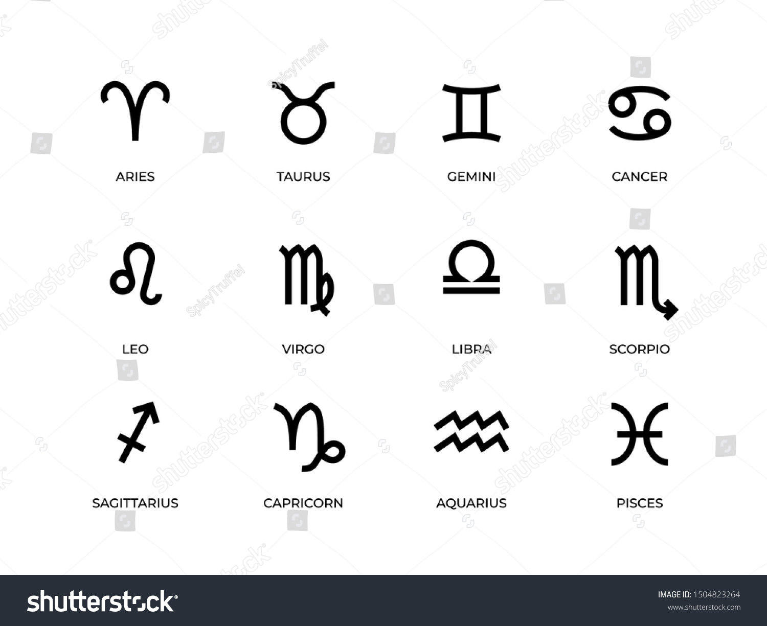 Zodiac Symbols Horoscope Astrology Line Signs Stock Vector (Royalty ...