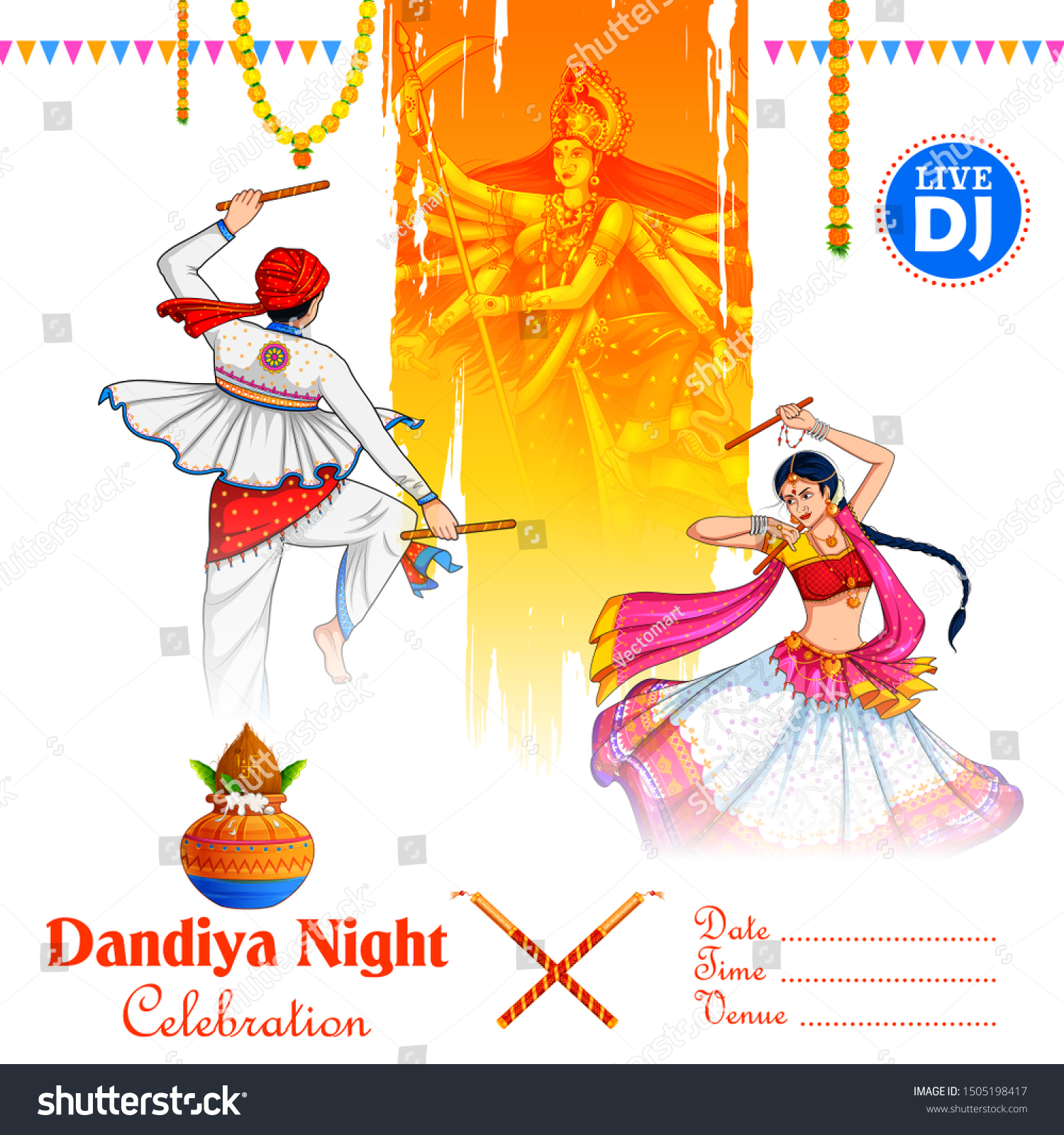 Illustration Couple Playing Dandiya Disco Garba Stock Vector (Royalty ...