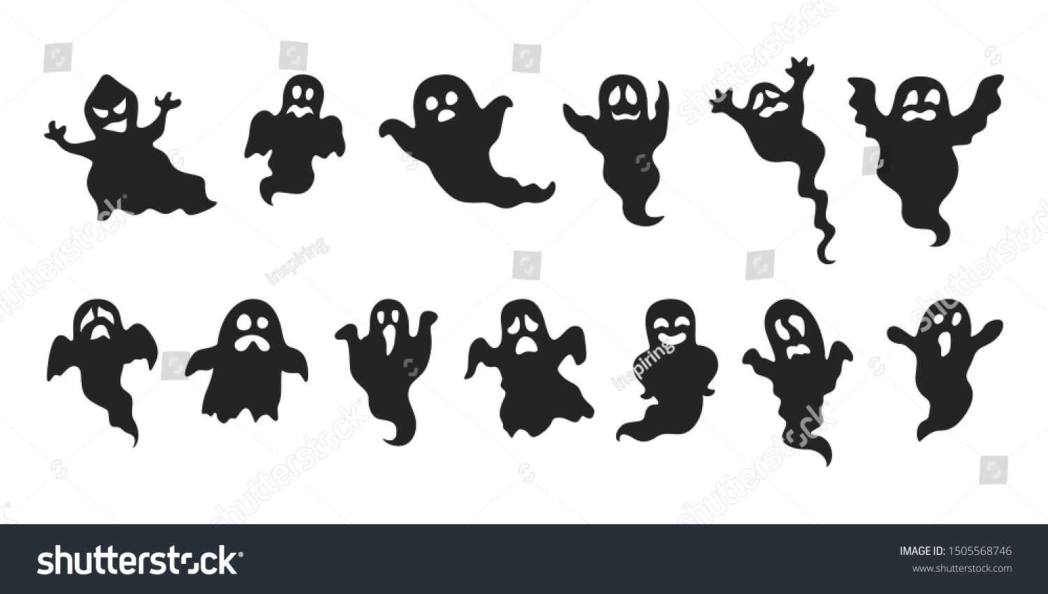 Ghost Set Spooky Halloween Silhouette Horror Stock Vector Royalty Free 1505568746 Shutterstock