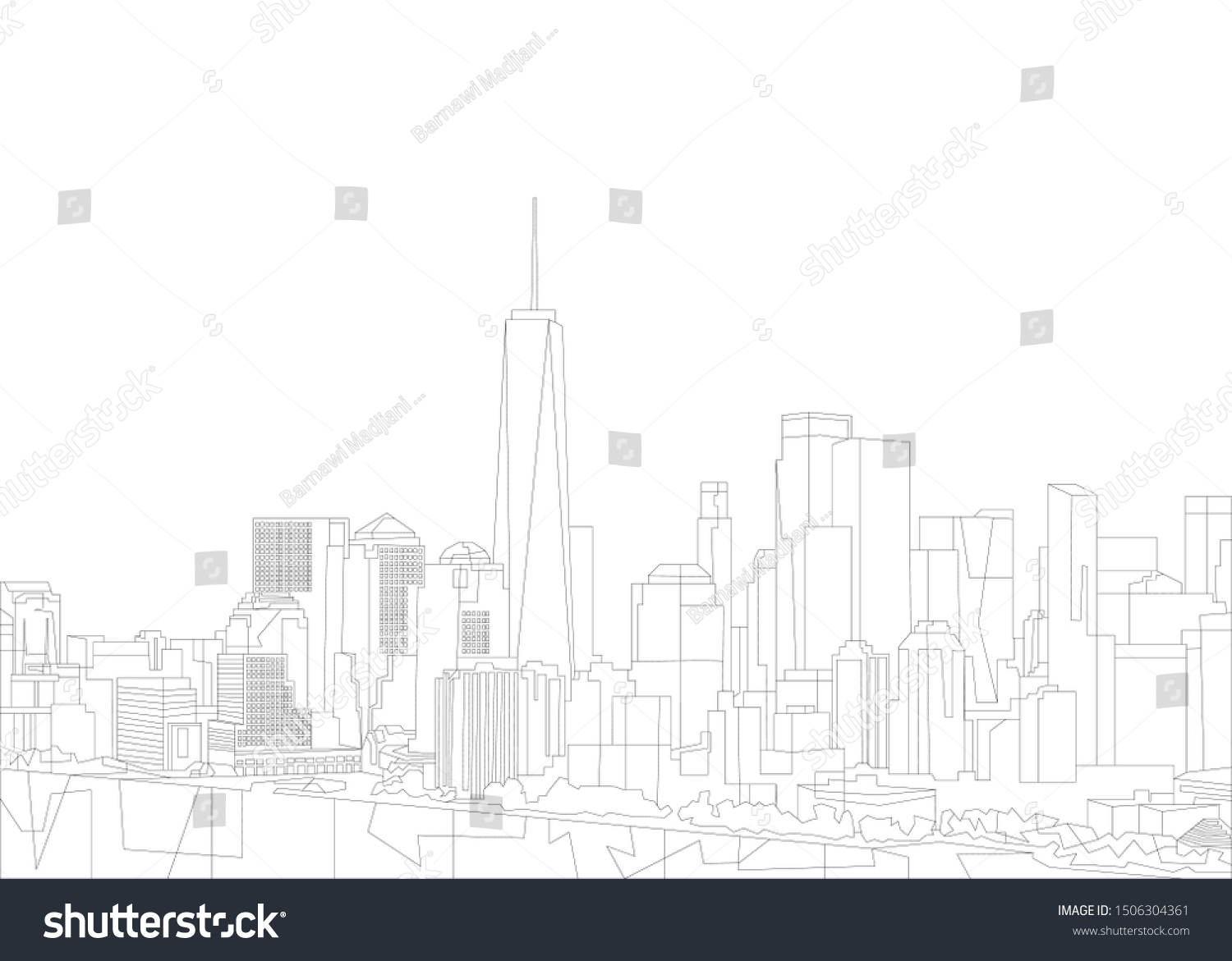 New York City Outline Sketch Vector Stock Vector (royalty Free 