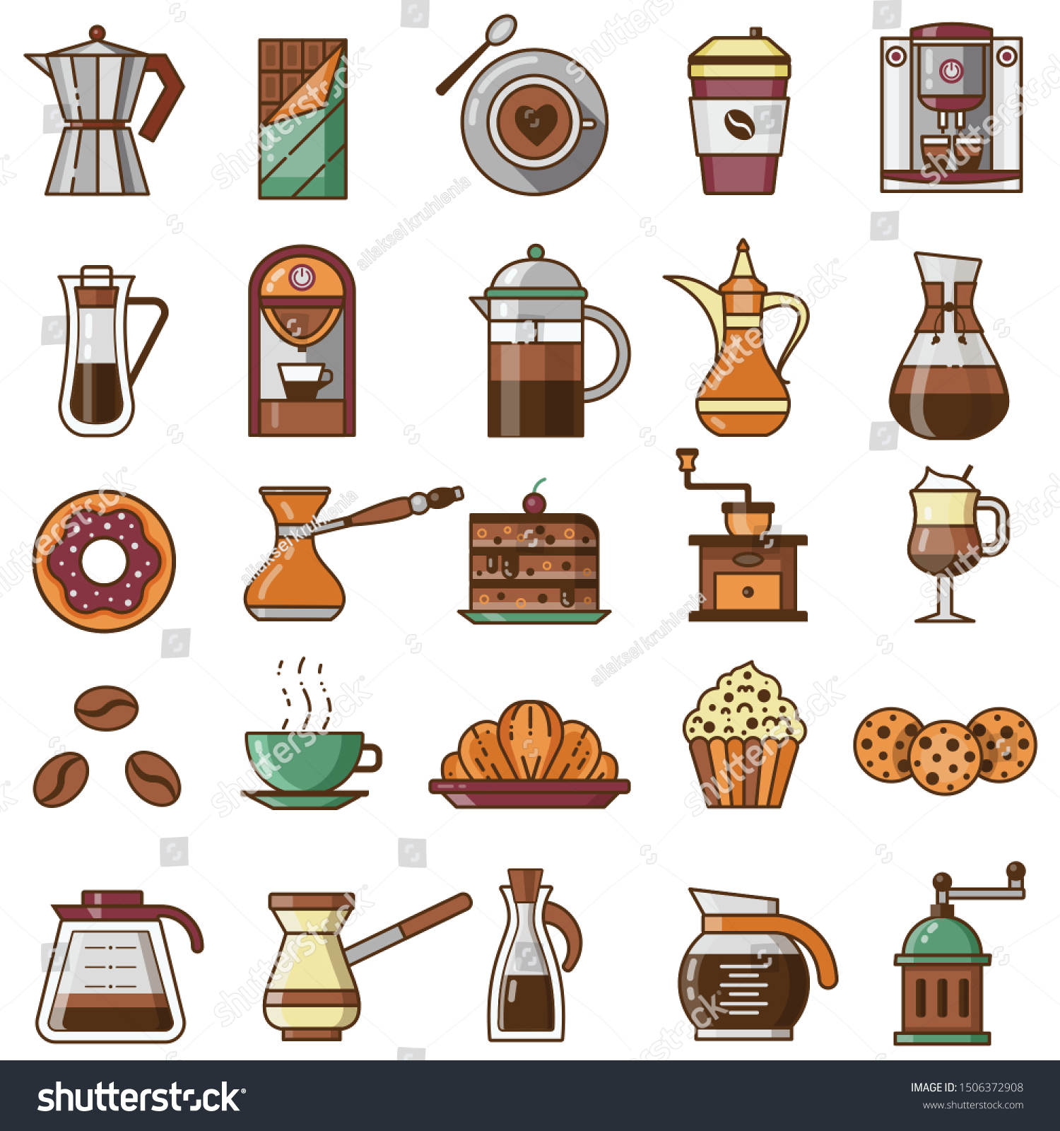 Coffee Shop Icon Set Pastry Bakery Stock Vector (royalty Free 