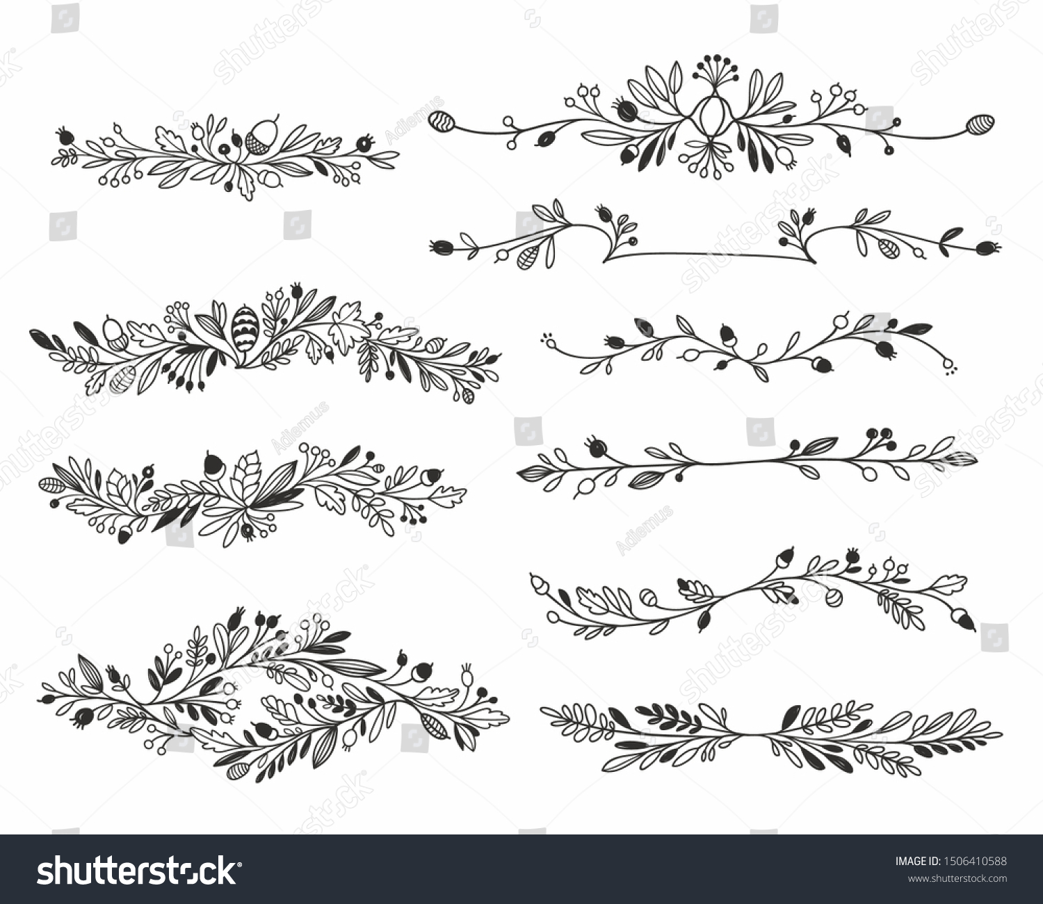 Decorative Hand Drawn Floral Dividers Vector Stock Vector (royalty Free 