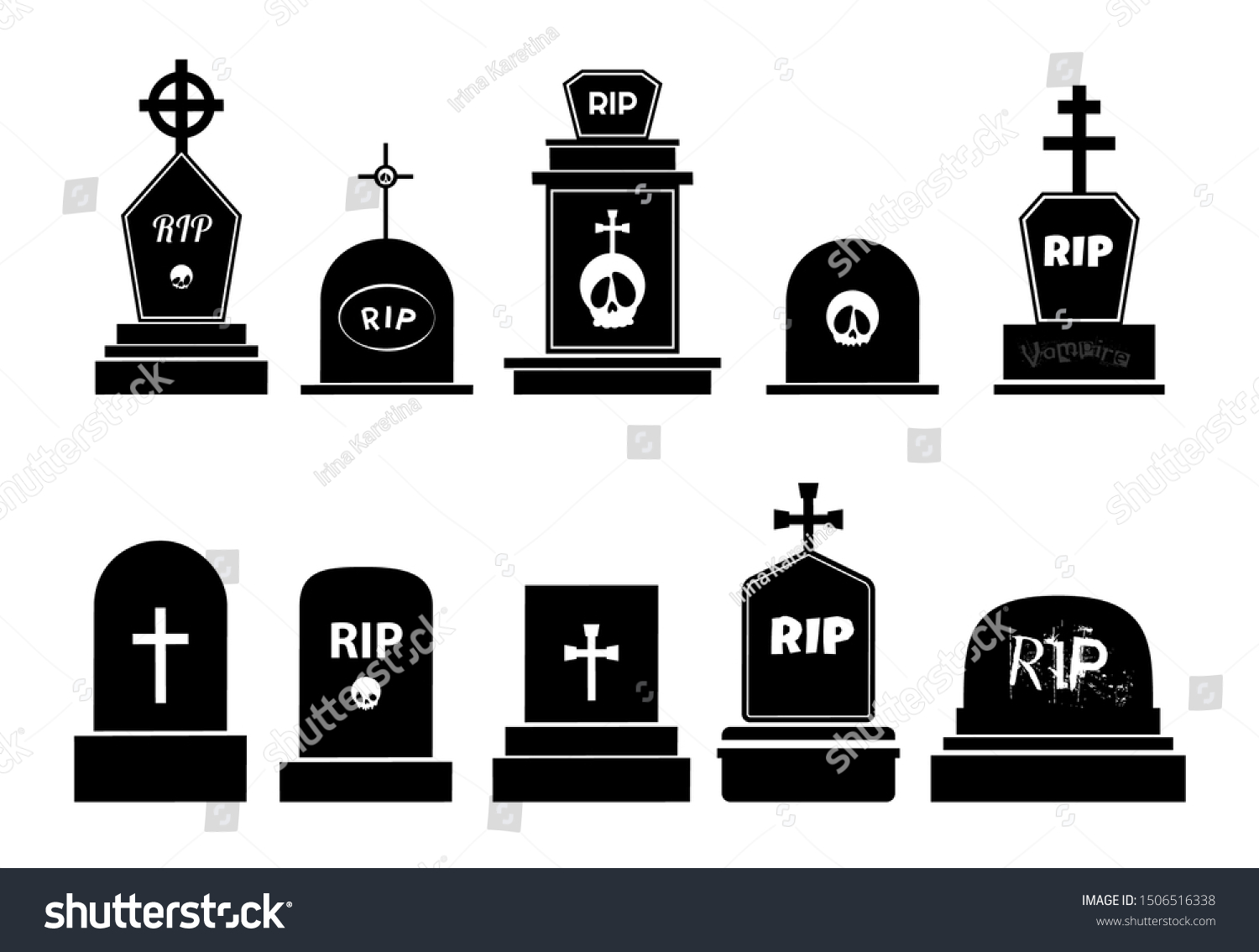 Vector Set Gravestones Silhouettes Halloween Design Stock Vector ...