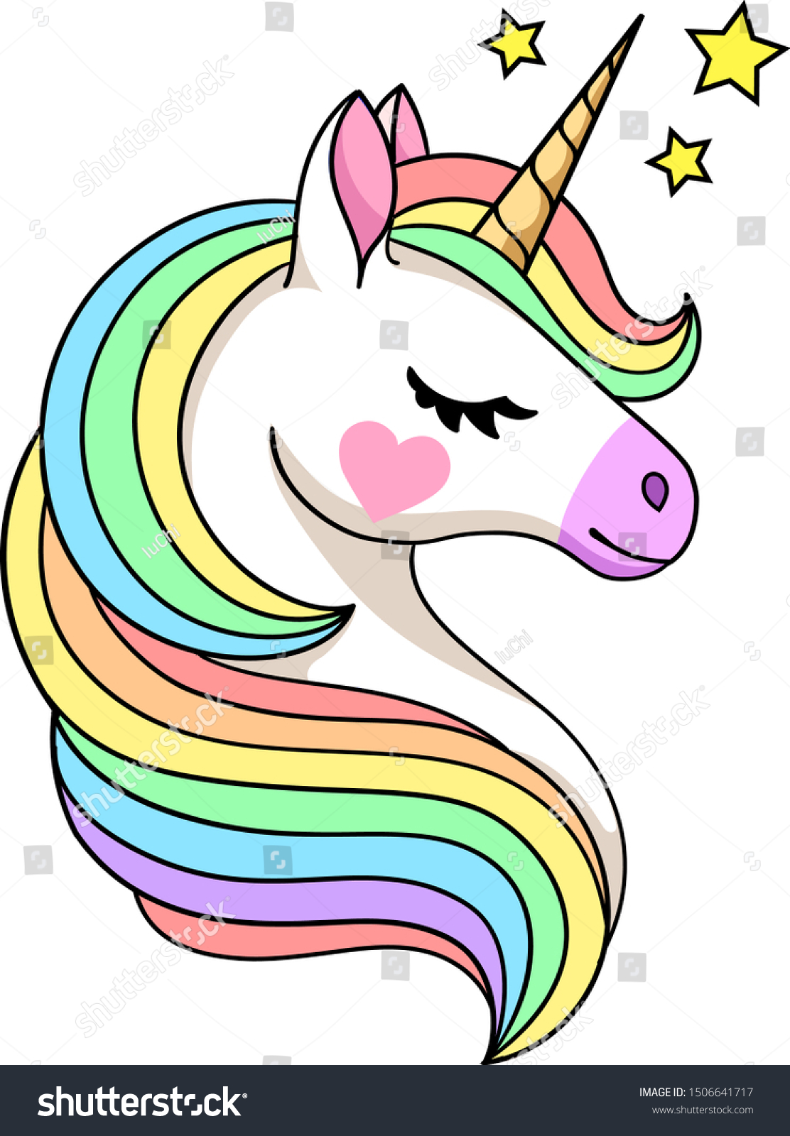 Head Cute Unicorn Closed Eyes Rainbow Stock Vector (Royalty Free ...