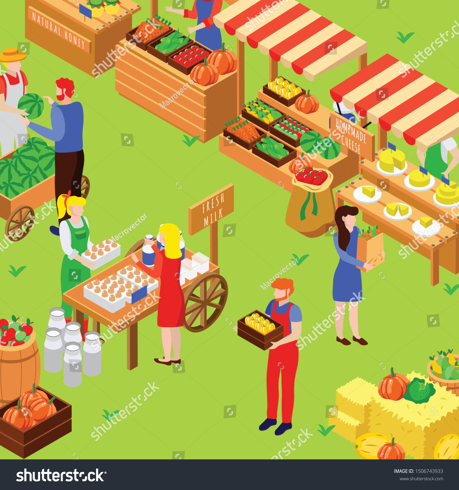 Farm Local Market Isometric Composition Images Stock Vector (Royalty ...