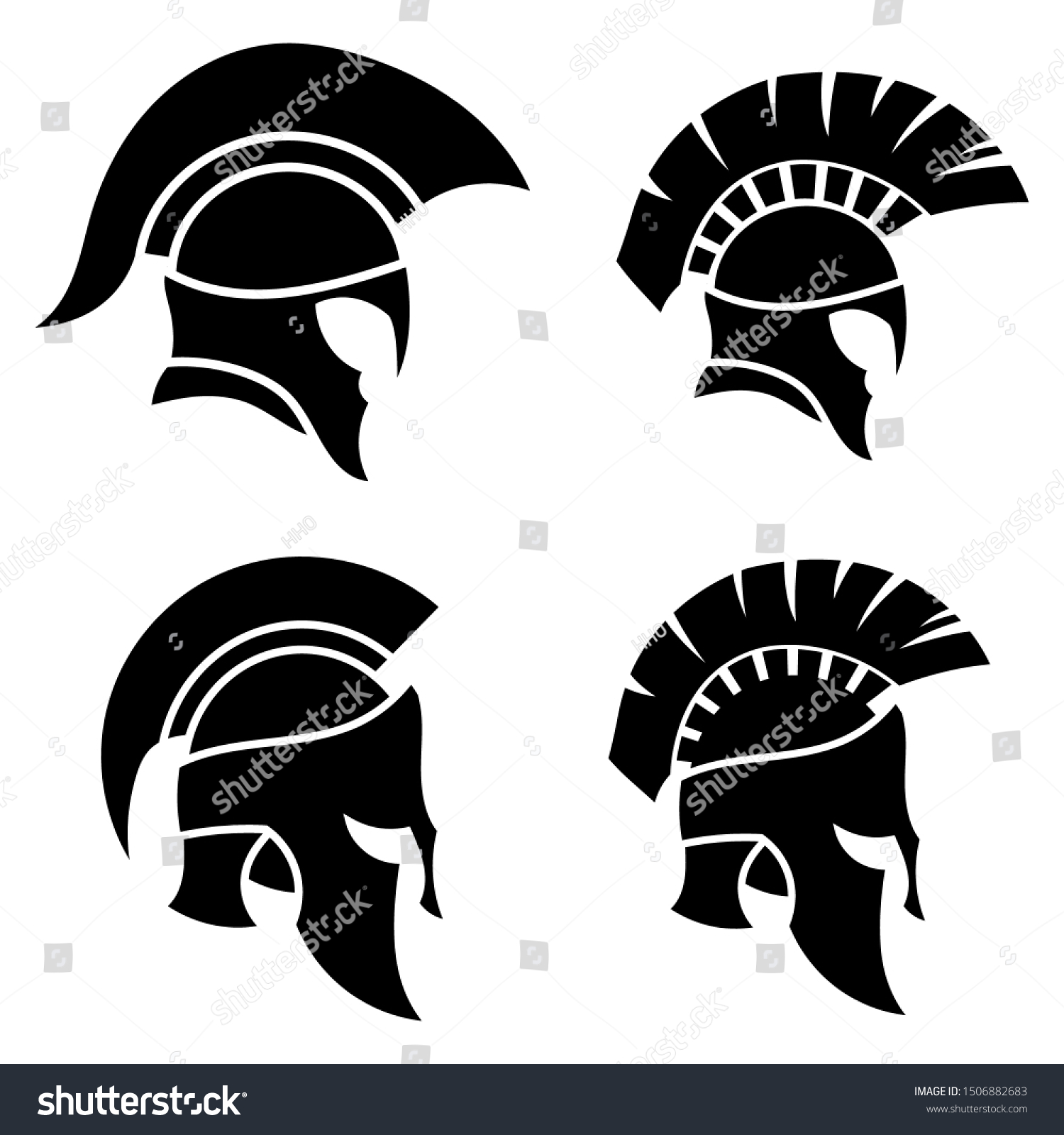 Silhouettes Spartan Helmet Isolated Background Vector Stock Vector ...