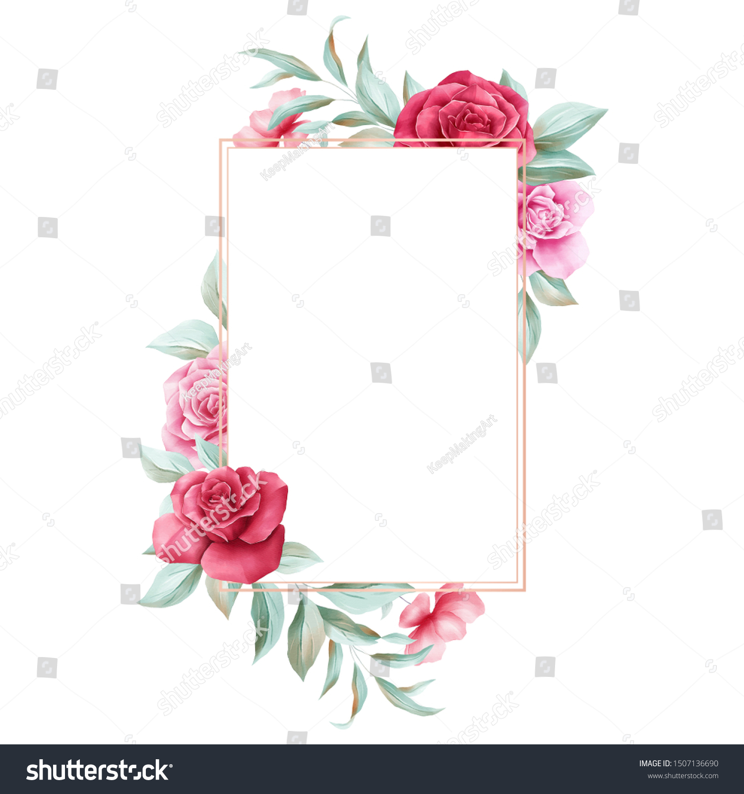 Watercolor Flowers Frame Wedding Greeting Card Stock Illustration ...