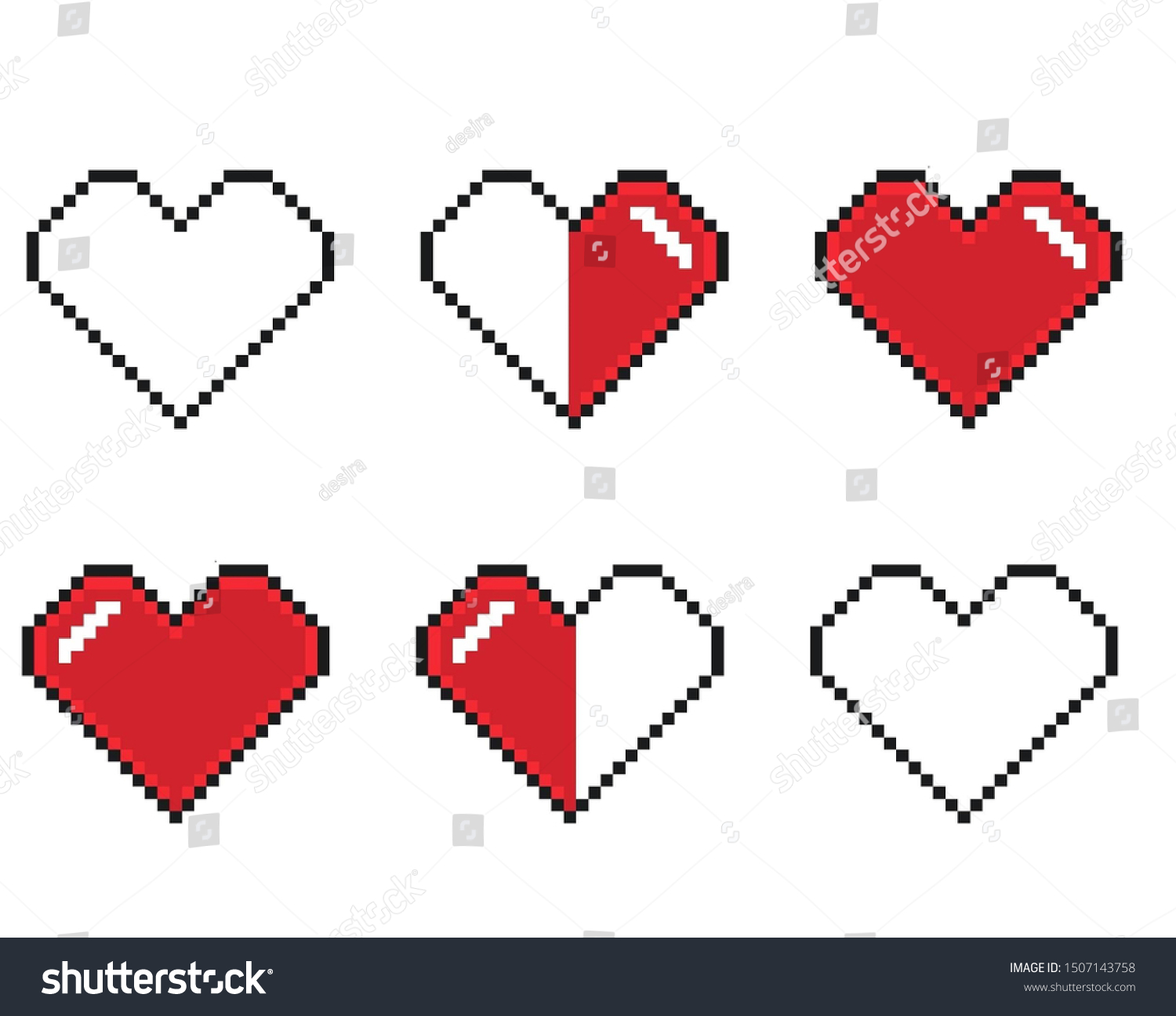 8 Bit Pixel Heart Set Stock Illustration 1507143758 | Shutterstock