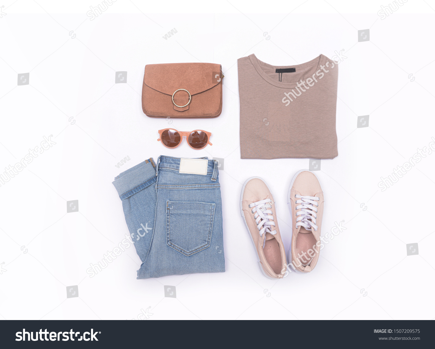 Flat Lay Clothes Accessories On White Stock Photo 1507209575 | Shutterstock