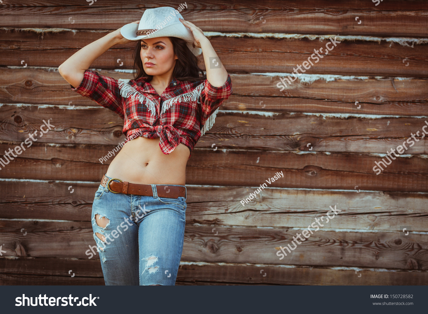 Beautiful Cowgirl Style Model Posing On Stock Photo Shutterstock