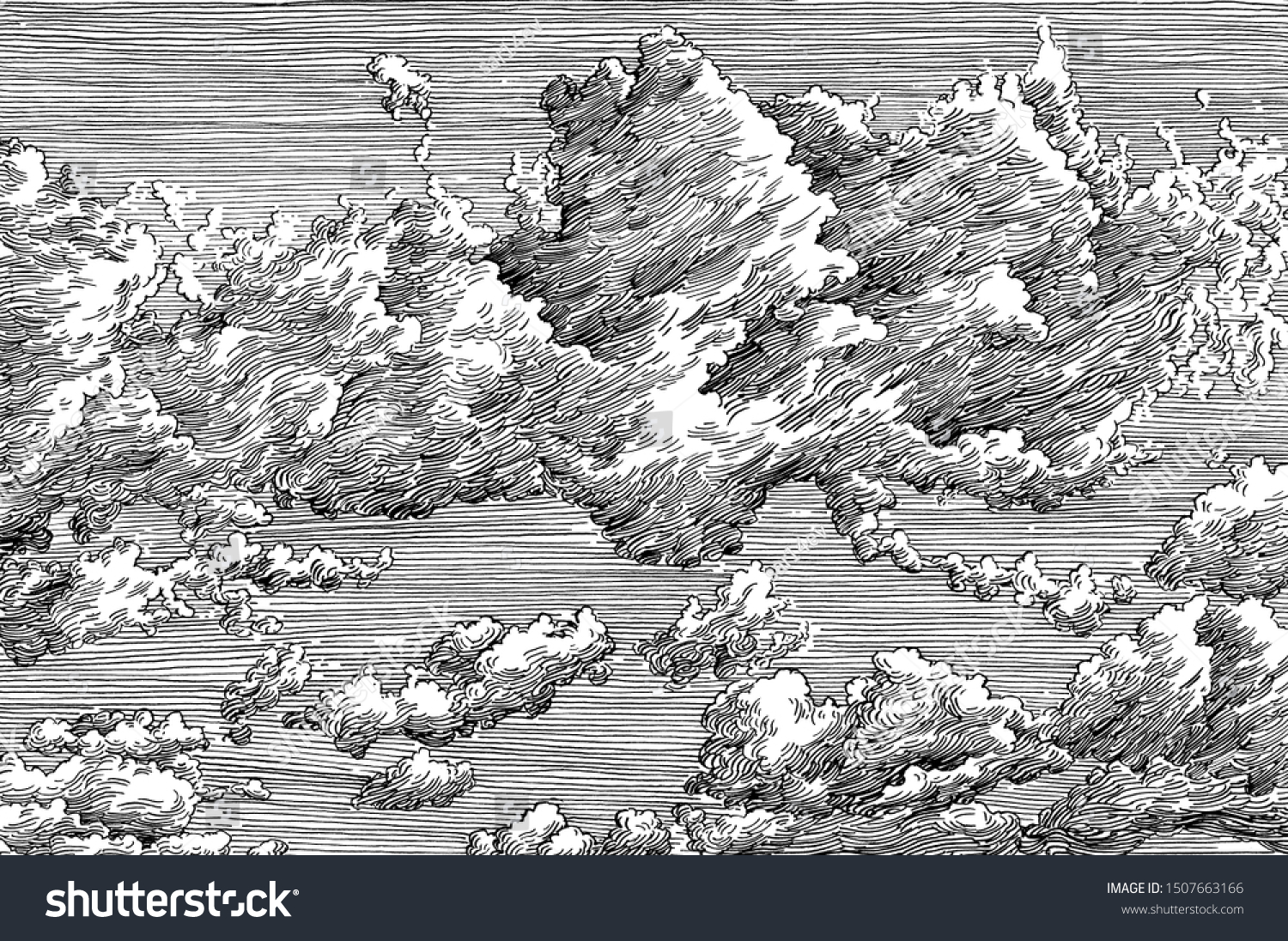 Beautiful Dashed Hand Draw Clouds Sky Stock Illustration 1507663166 ...